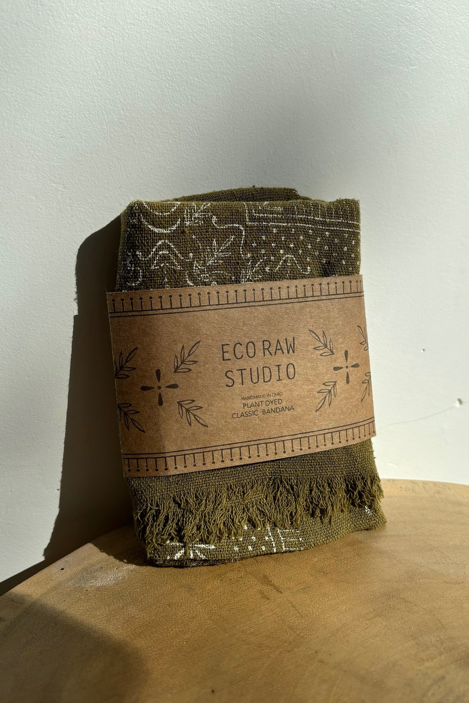 Eco Raw Botanical Bandana / Olive Green + White Ink