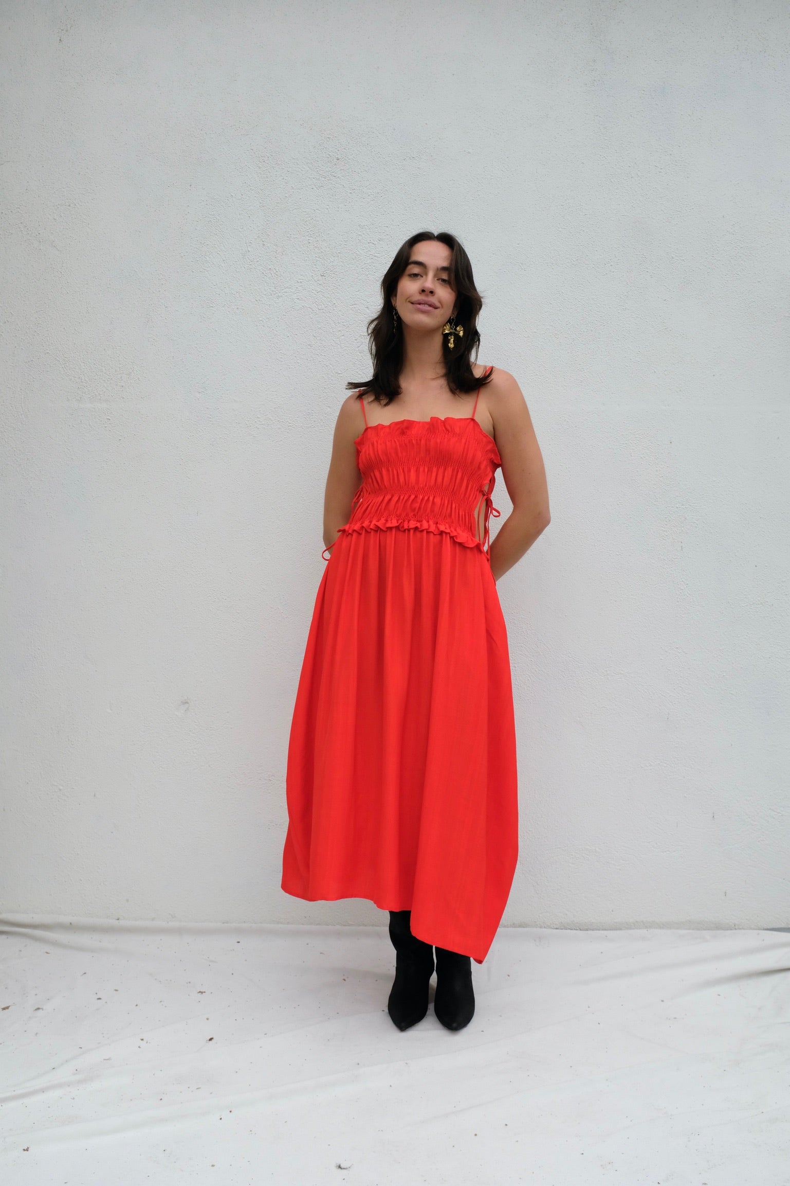 Cordera Viscose Gathered Dress / Coral