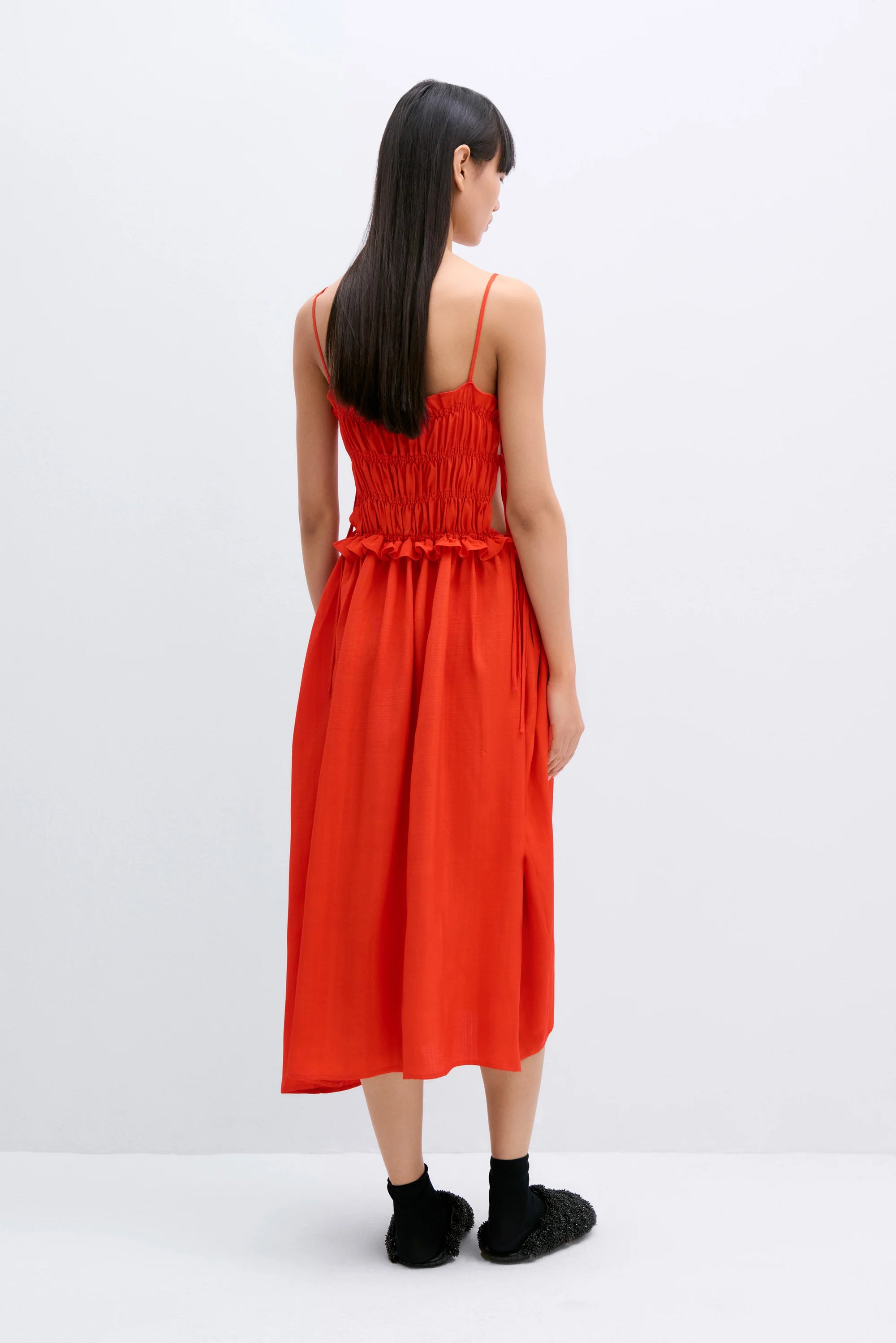 Cordera Viscose Gathered Dress / Coral