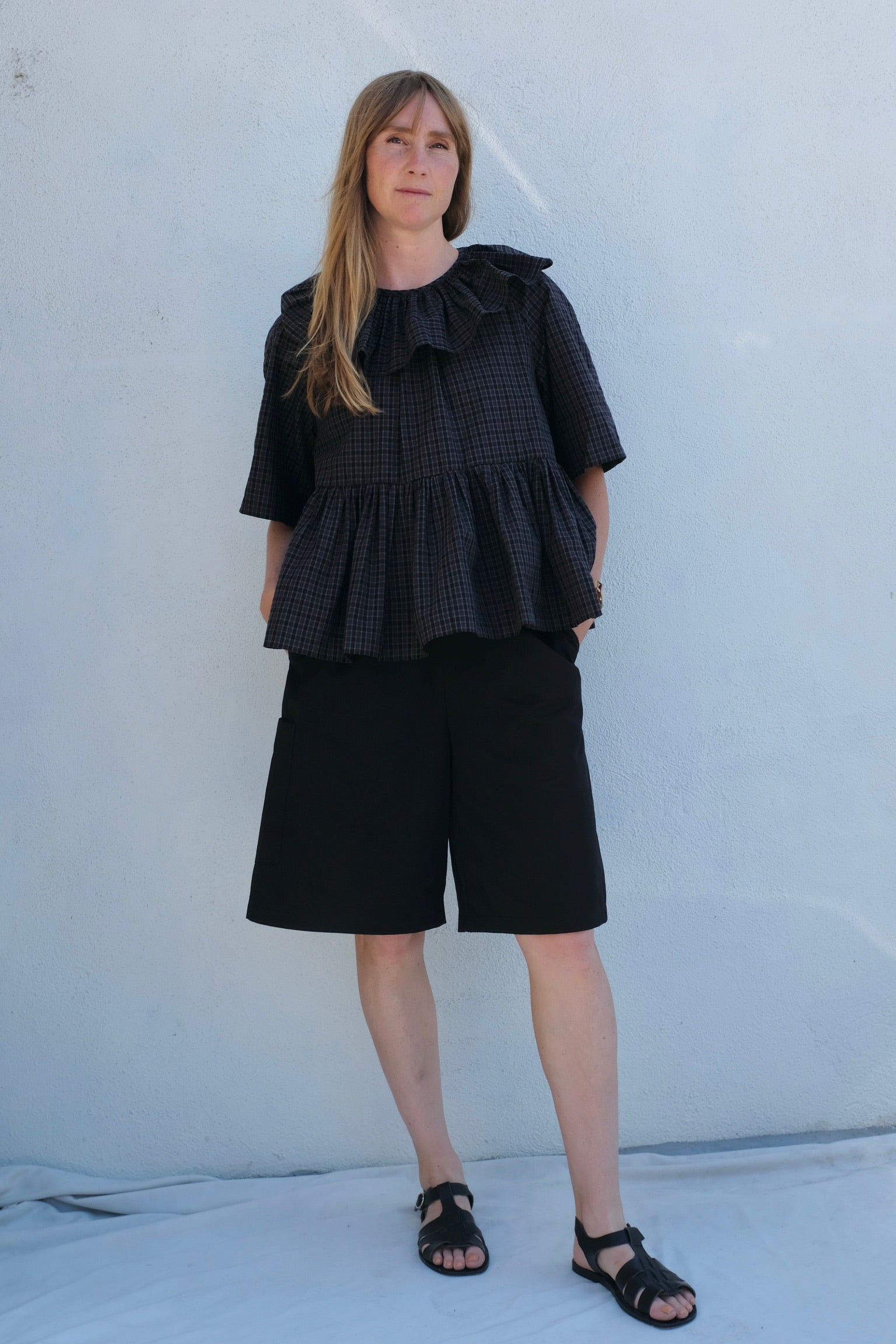 Cawley Japanese Cotton Delilah Frill Top / Smoke Check