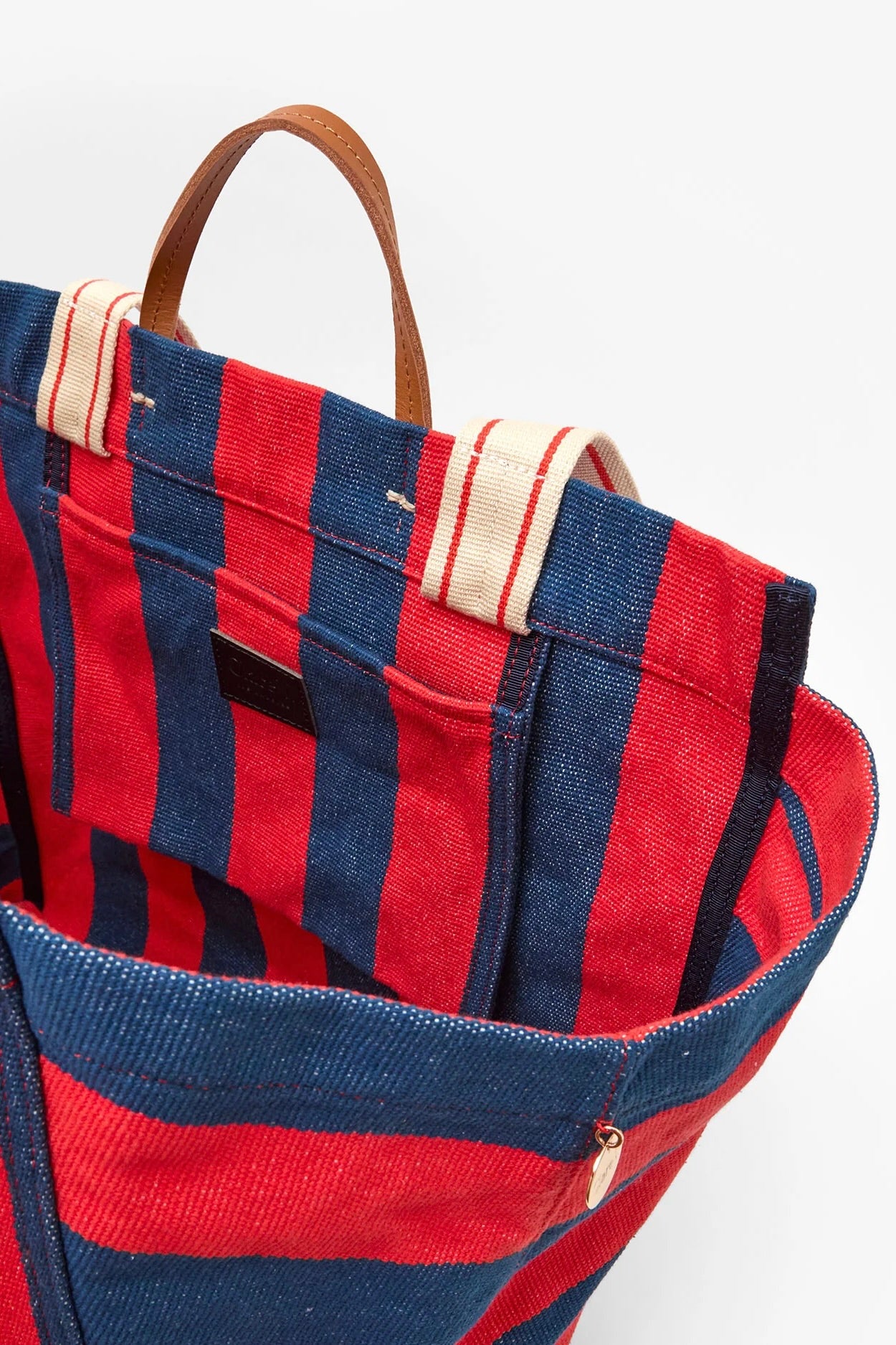 Clare V La Cote Tote / Canvas Stripe Poppy + French Blue