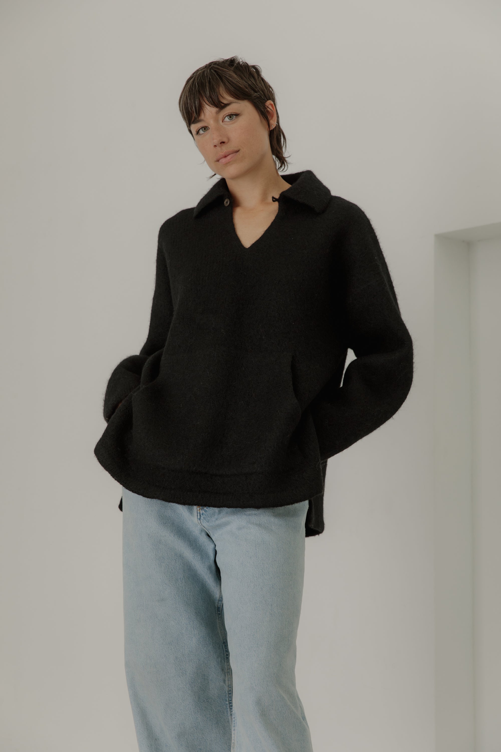 Bare Knitwear Felted Polo / Classic Black