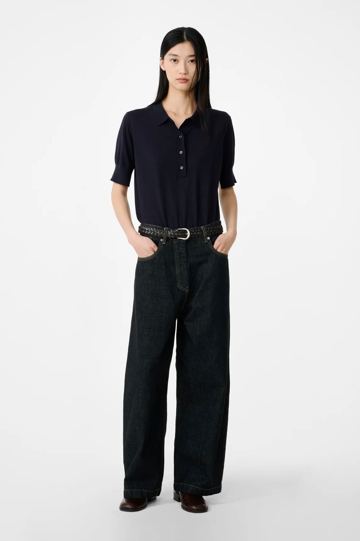 Studio Nicholson Nieve Curved Leg Denim Pant / Black