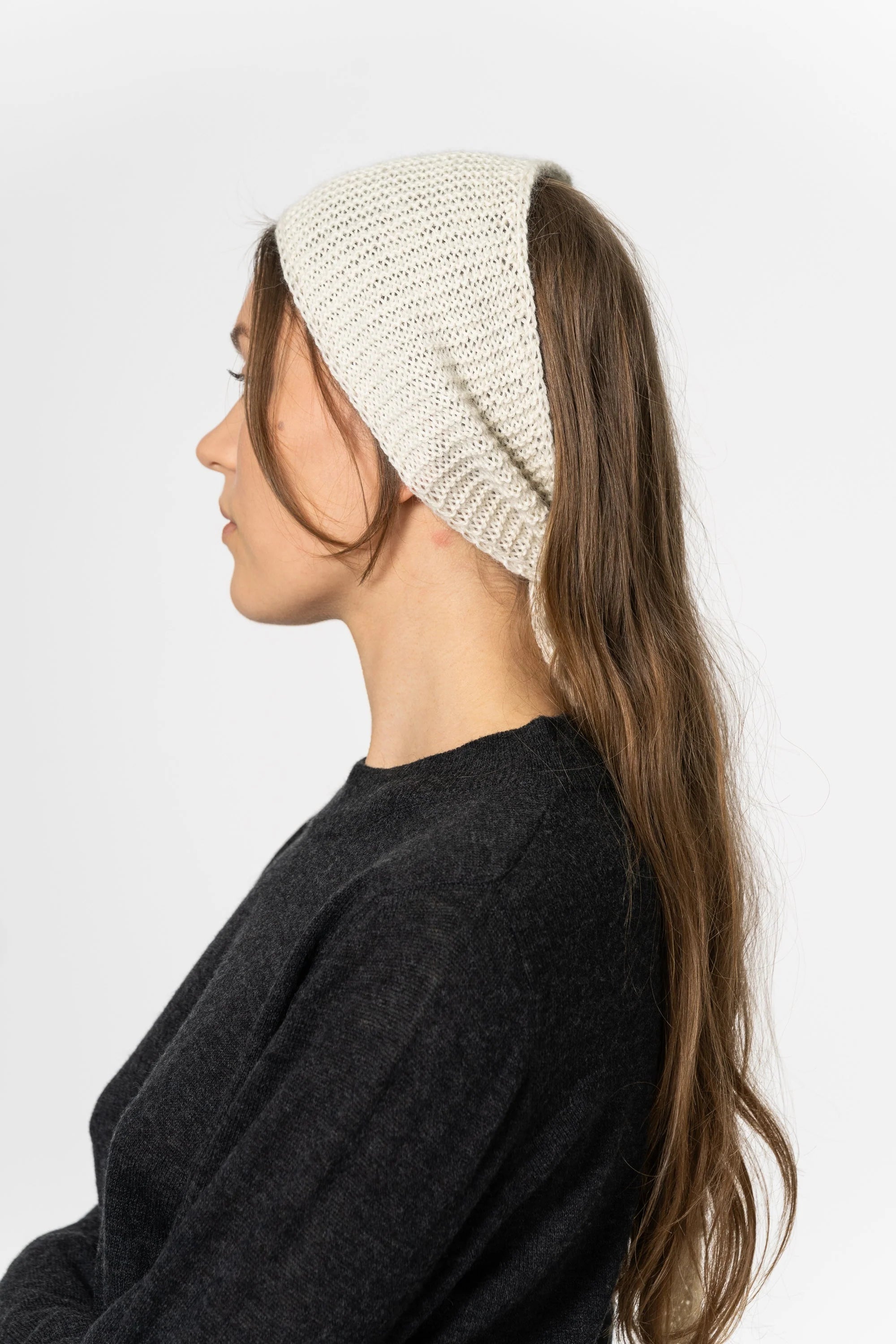 Dinadi Alpaca Handknit Garter Scarf / Ivory White