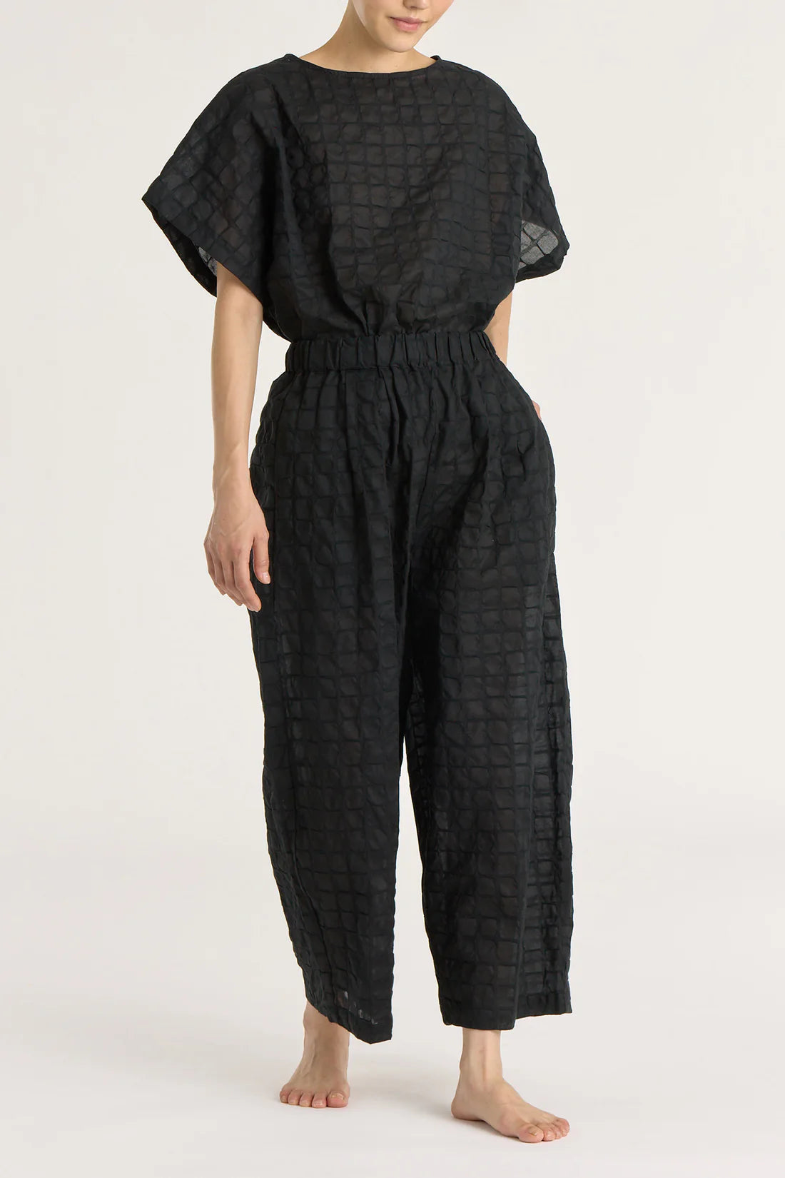 Black Crane Ripple Wide Pants / Black