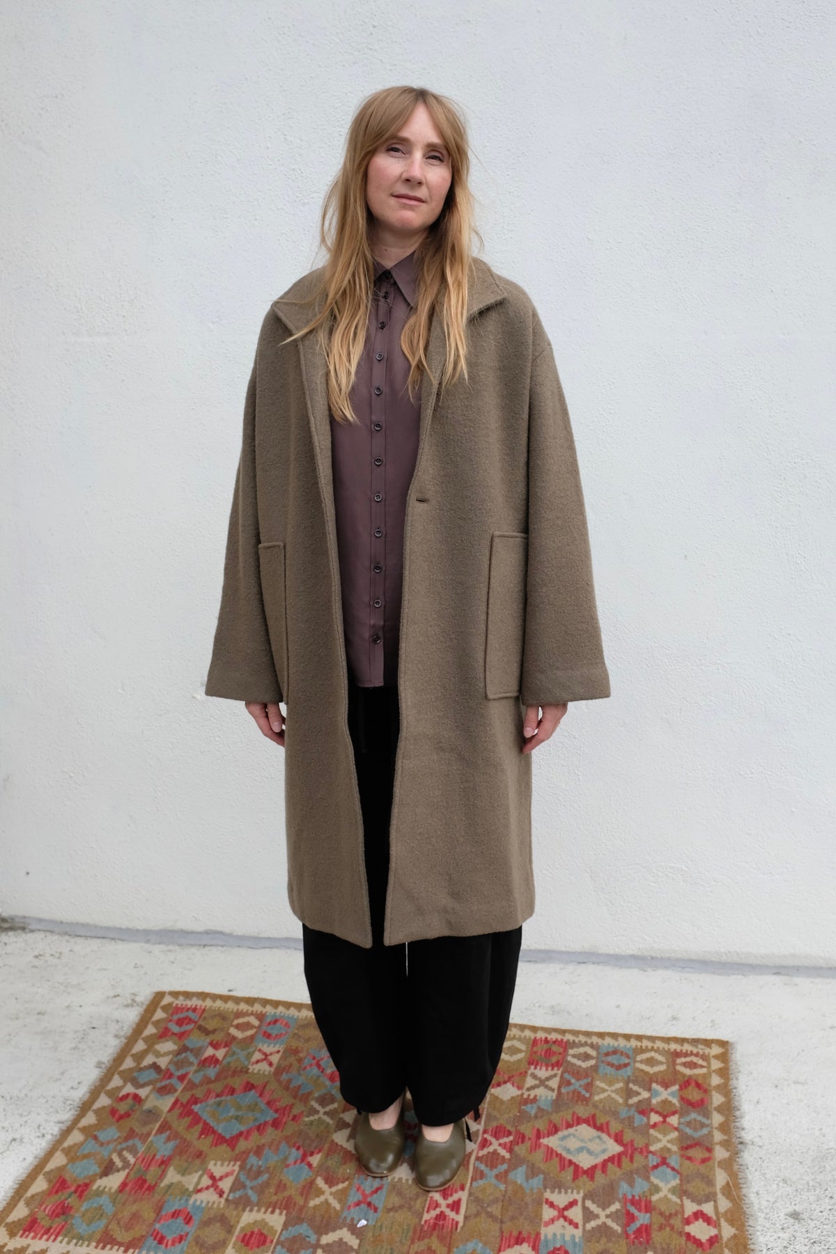 Lapel Wool Coat / Sand Kelp