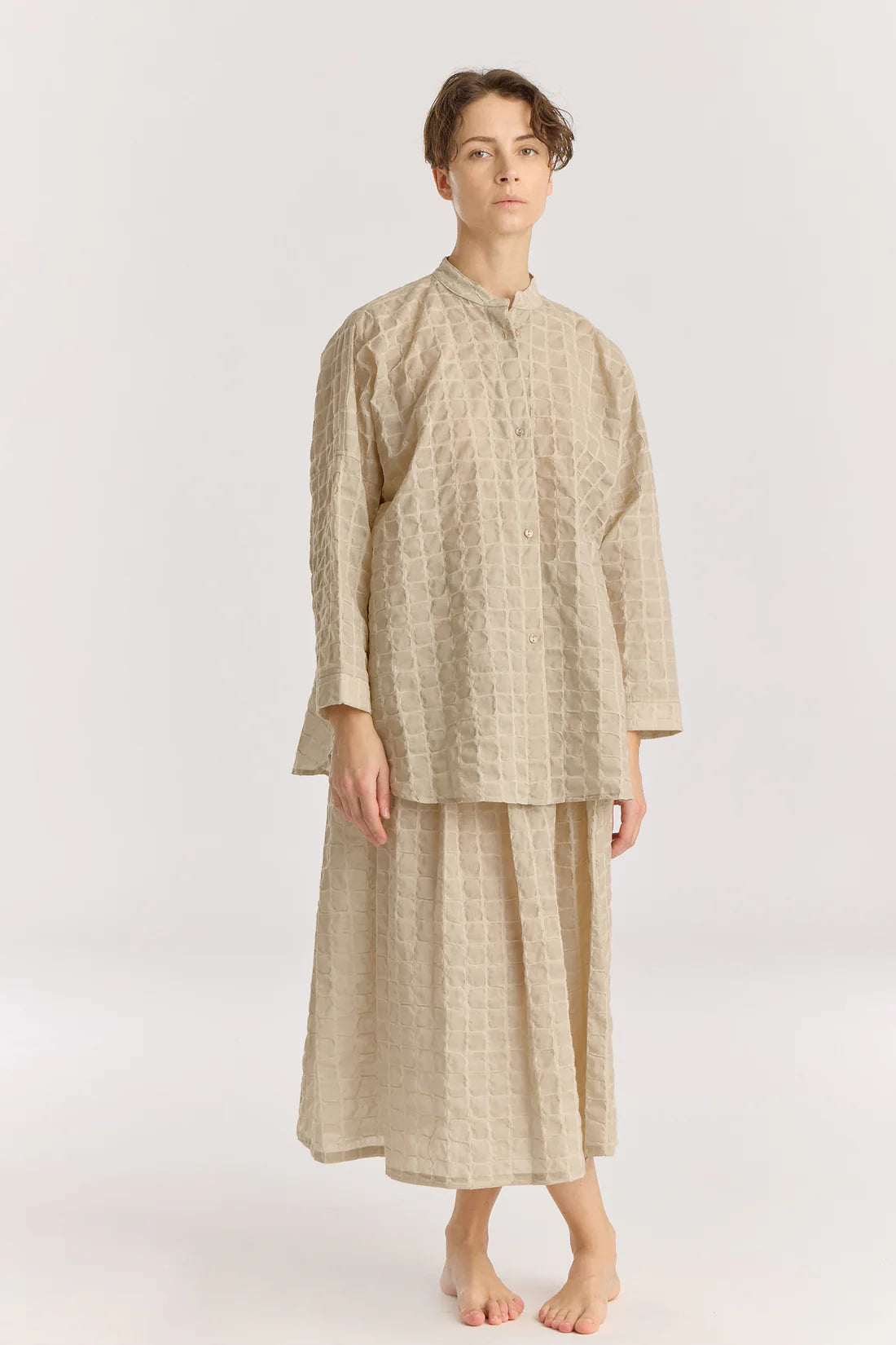 Black Crane Ripple Finish Shirt / Beige