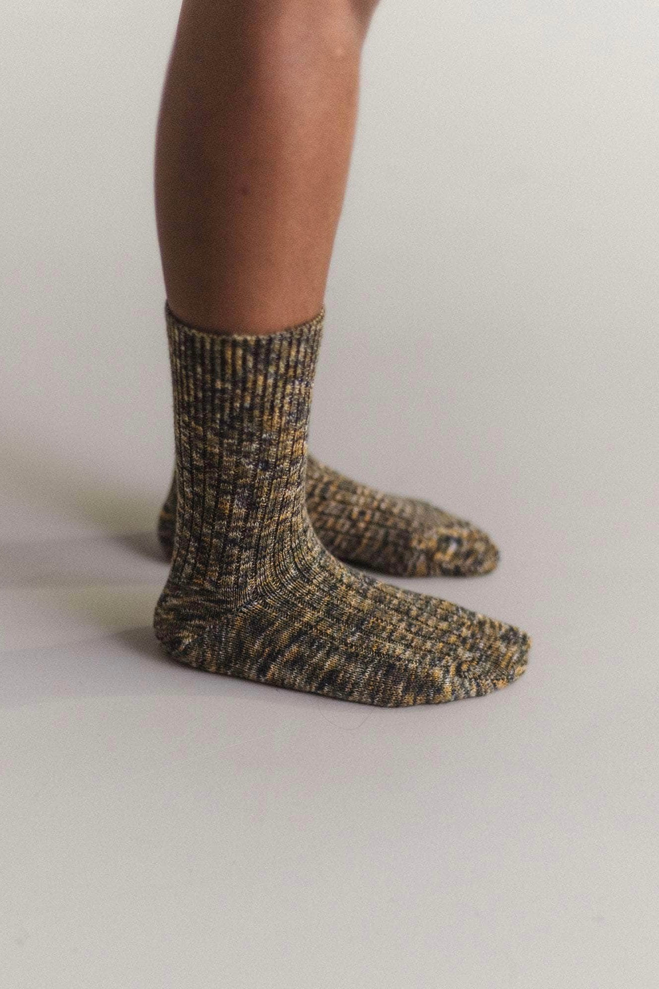 Baserange Twist Overankle Socks / Olive Green Melange