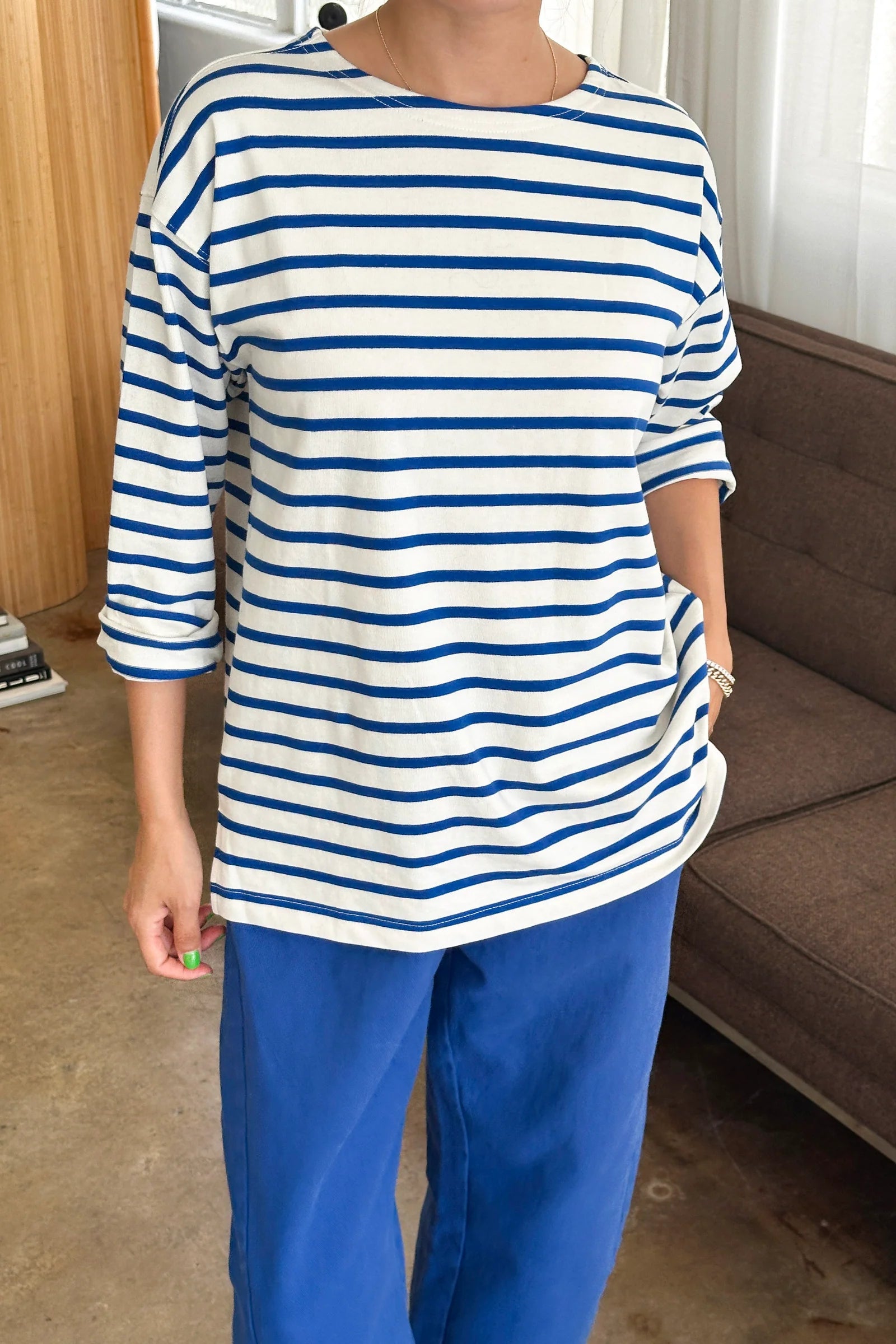 Le Bon Shoppe Marseille Boat Neck Top / Blue Stripe on Cream