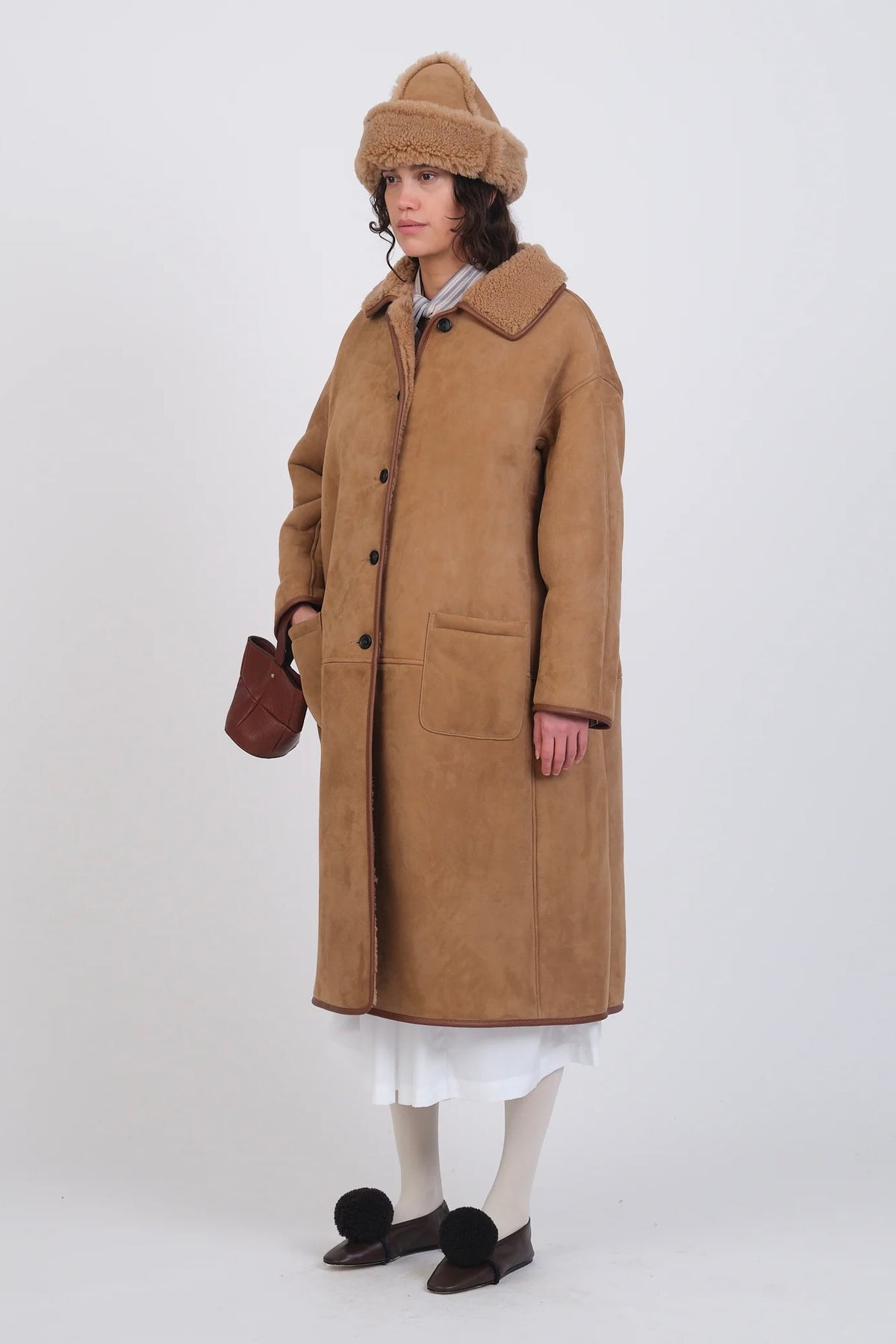 Cawley Suede Back Curly Hair Roo Coat / Tan