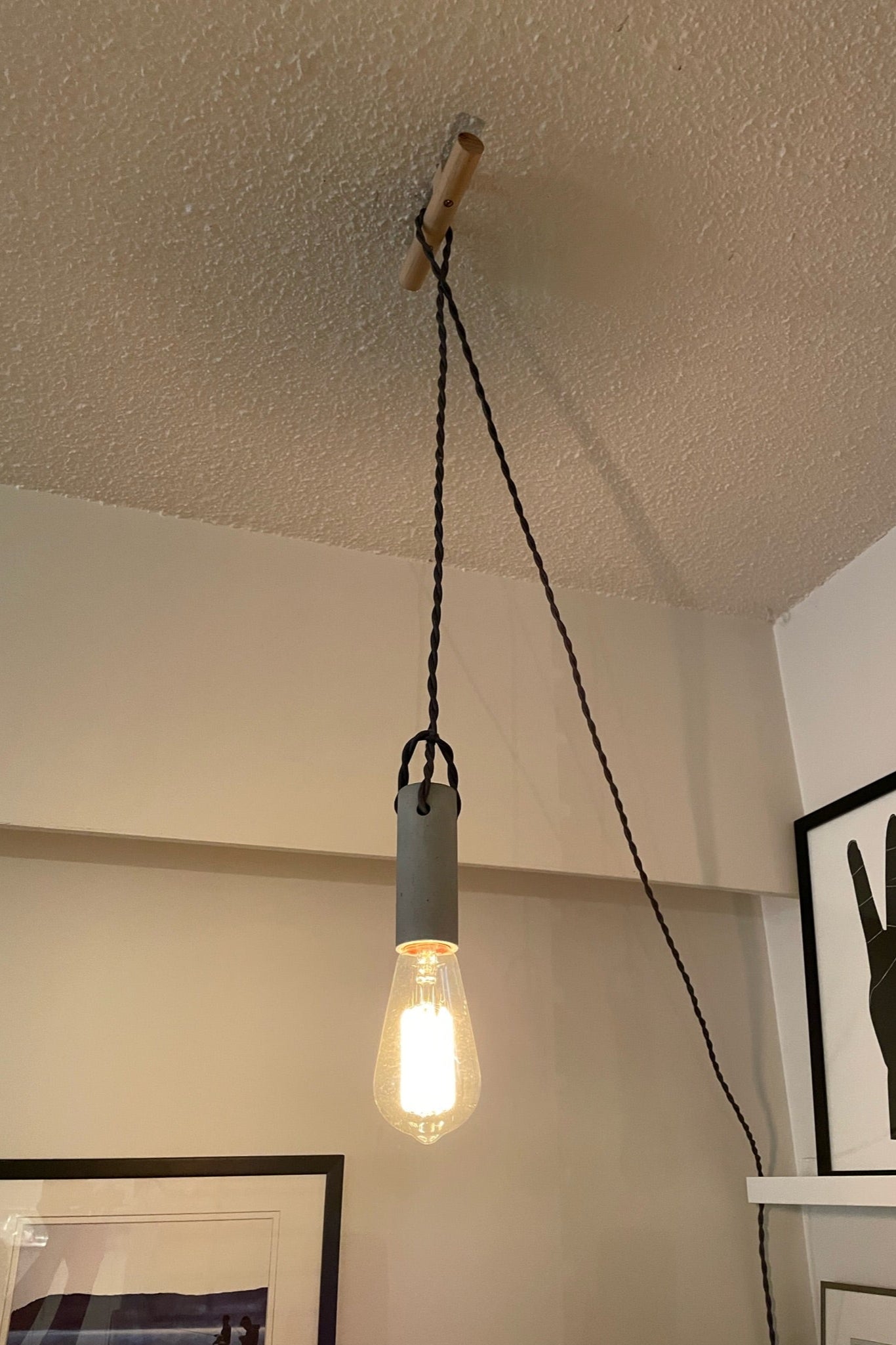 wrk-shp Concrete Pendant Light With Wood Wall Cleat