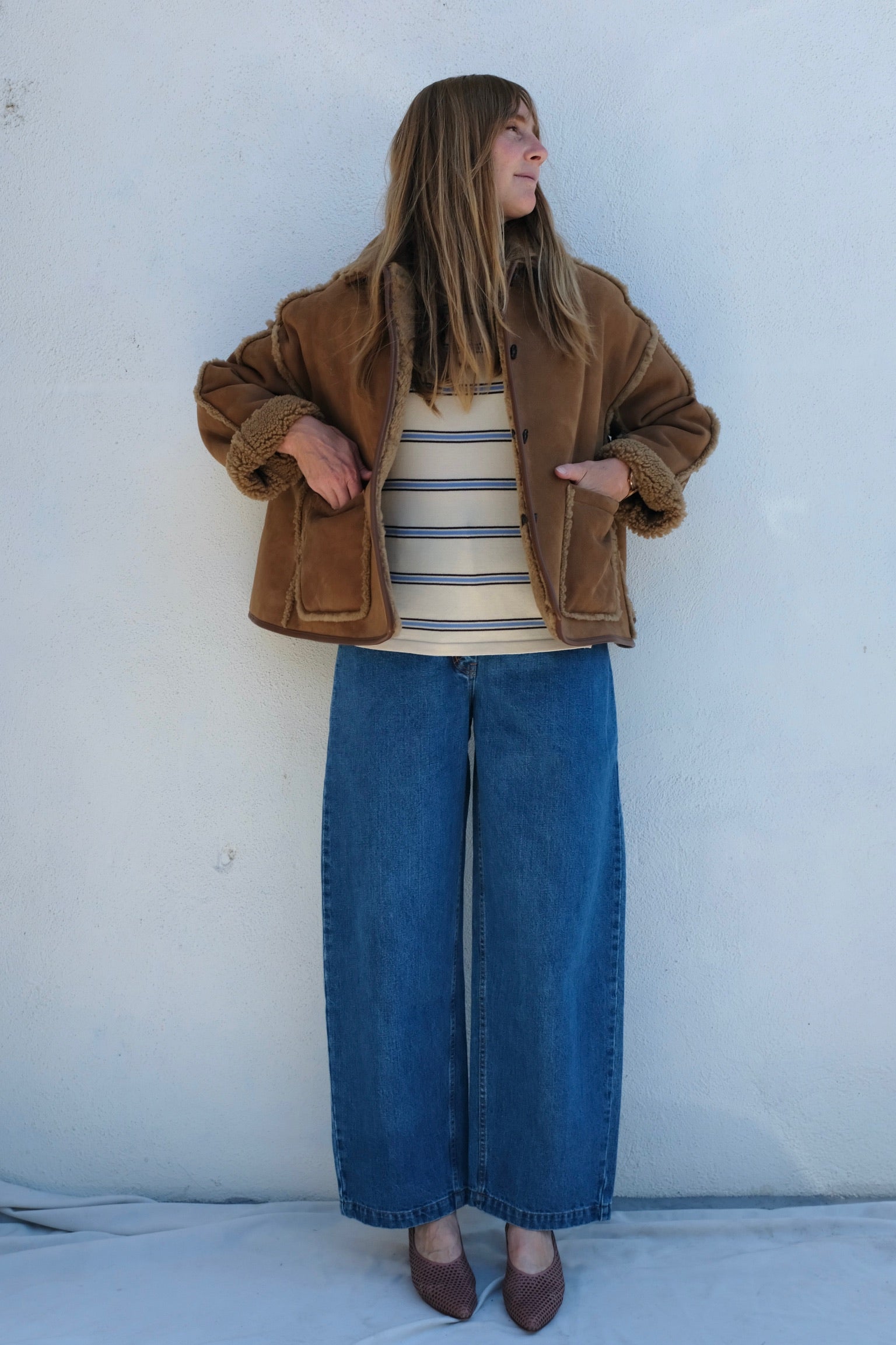 Cawley Suede Back Curly Hair Seam Out Avis Jacket / Tan
