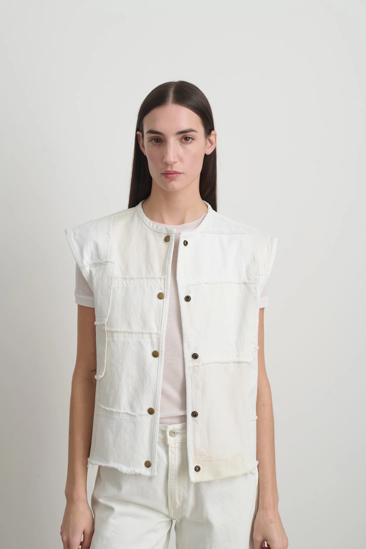 B Sides Reworked Madras Vest / Vintage White