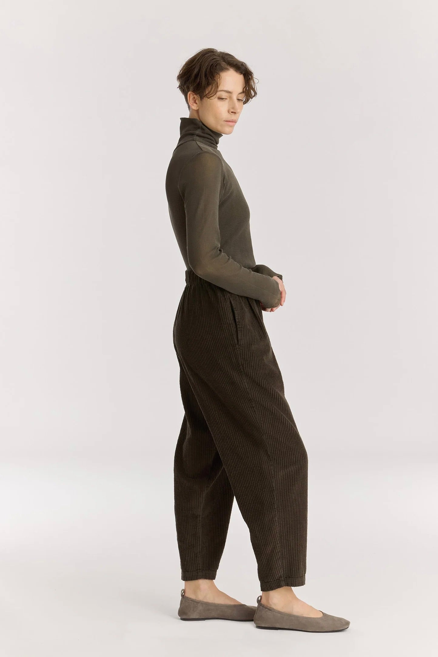 Black Crane Carpenter Pants / Dark Forest Corduroy