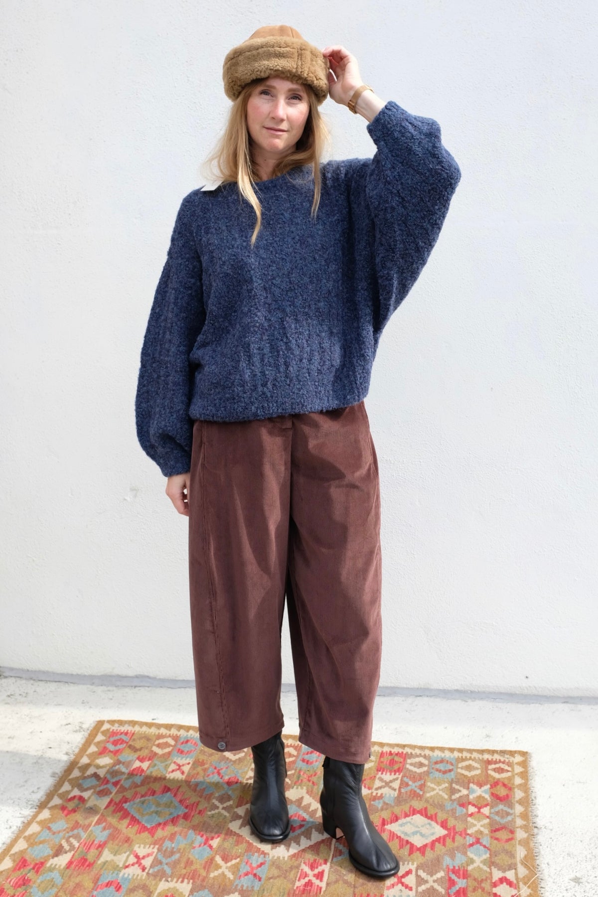 Atelier Delphine Plush Airy Bouclé Balloon Sleeve Sweater / Indigo