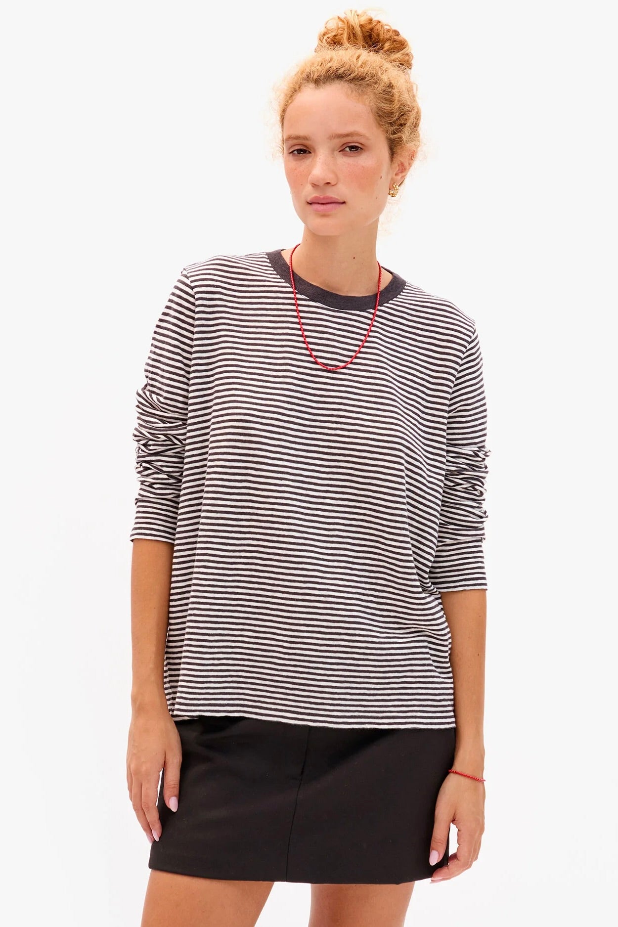 Clare V Long Sleeve Tee / Mini Stripe Black + Cream