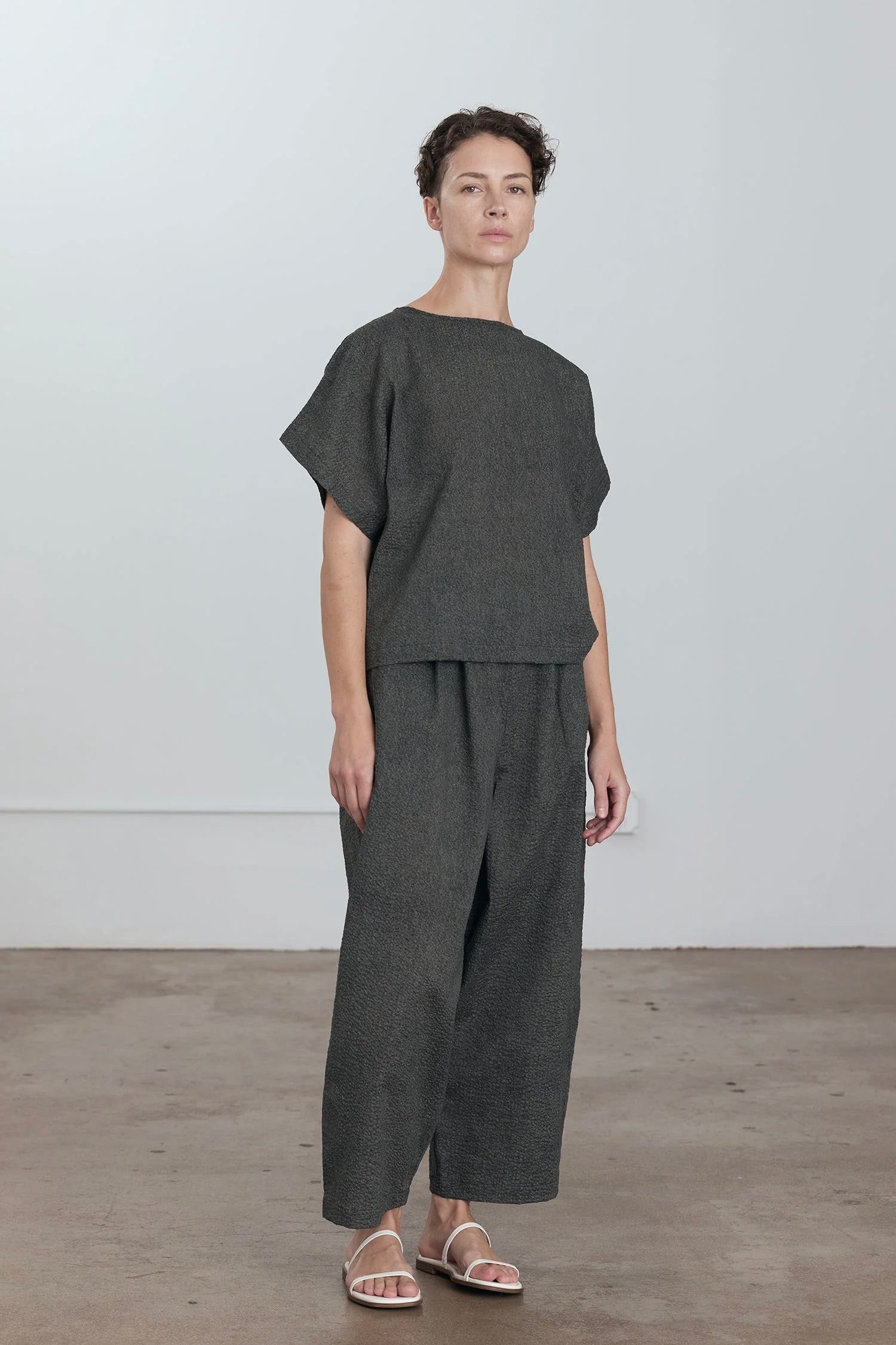 Black Crane Wide Pant w Micro Wave / Steel