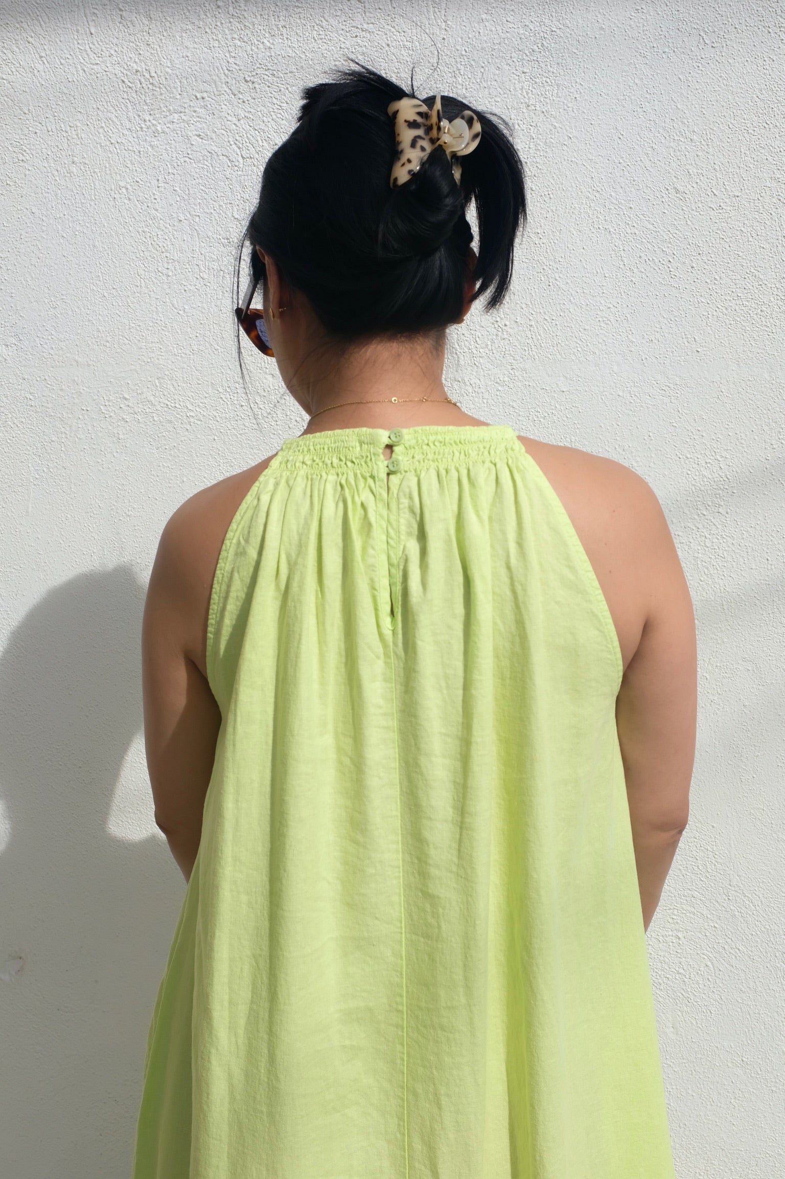 Stateside Linen Smocked Halter Maxi Dress / Lime Cream