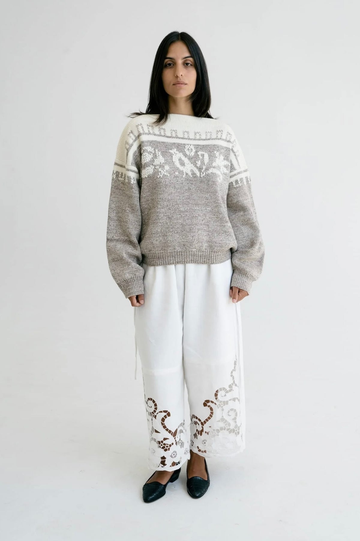 Criollo Hand Embroidered Wool Jumper / Stone
