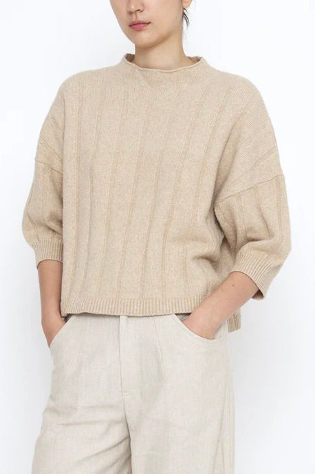 7115 by Szeki Mid-Poet Mockneck Sweater / Wheat