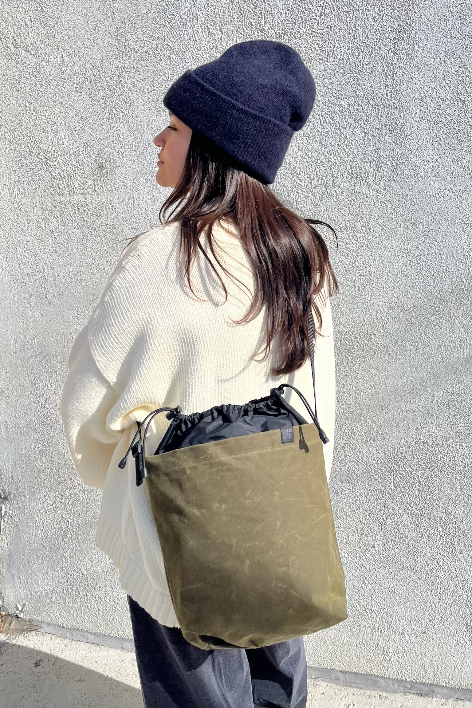 Some of the Parts Fine Ribbon Bucket Bag / Olive + Black