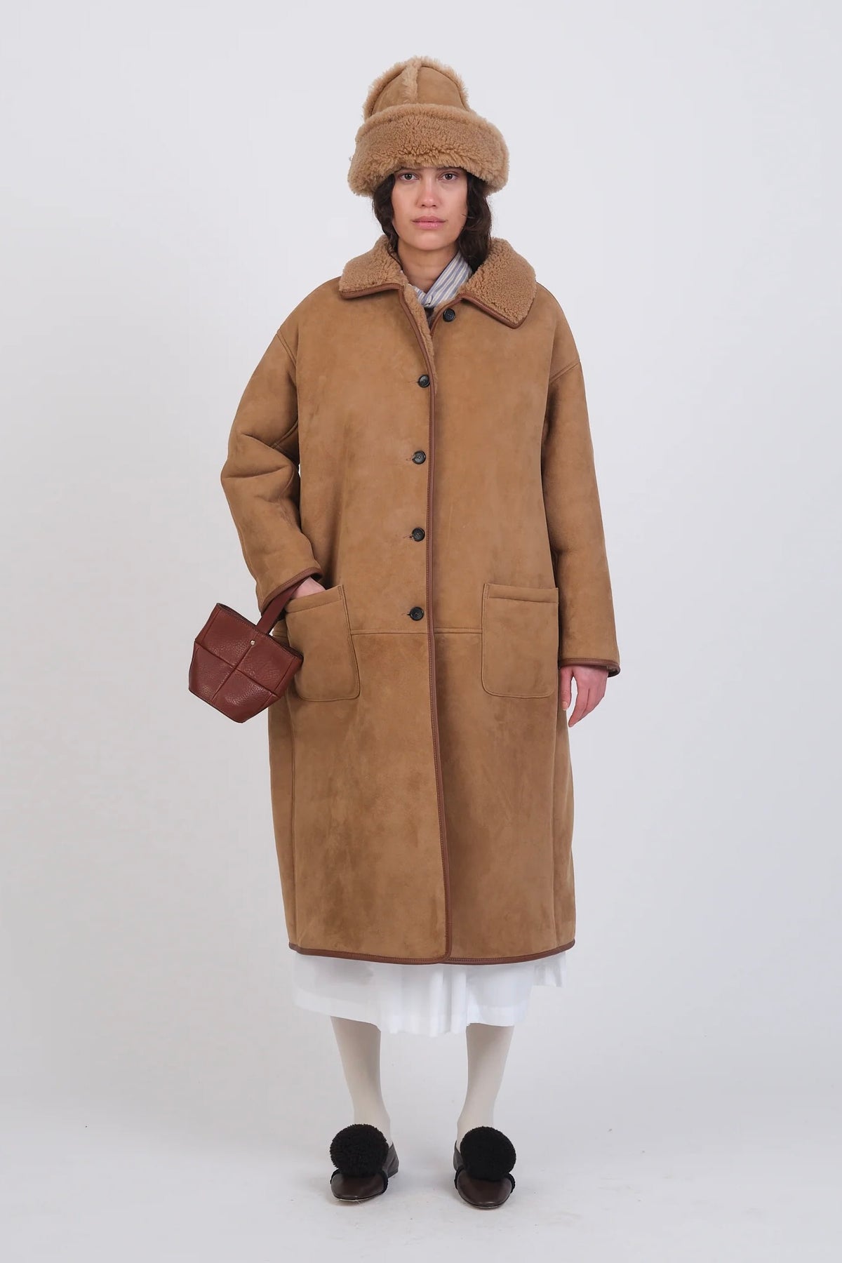 Cawley Suede Back Curly Hair Roo Coat / Tan