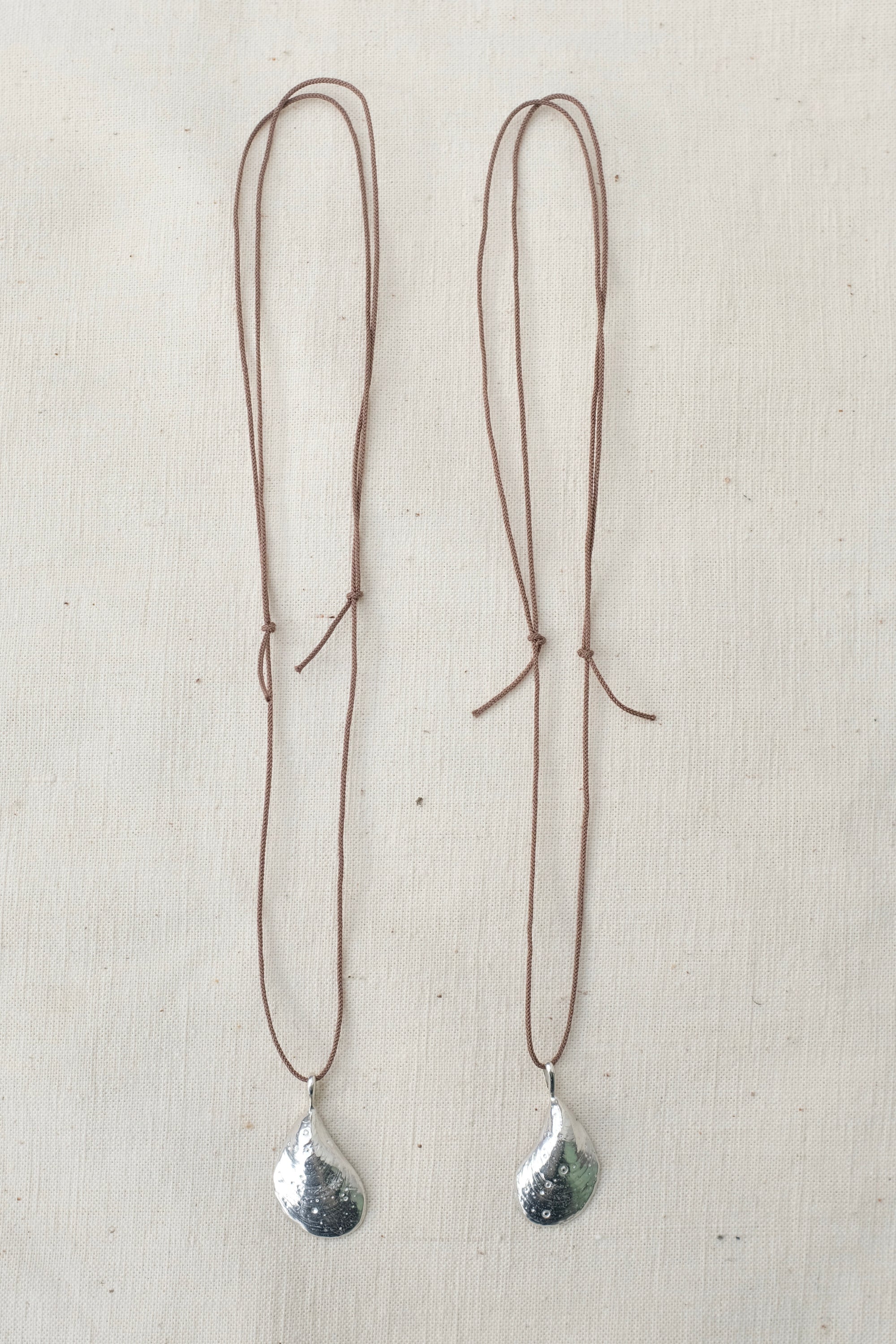 Sarah Sears Friendship Mussel Necklace / Silver + Taupe Silk Cord