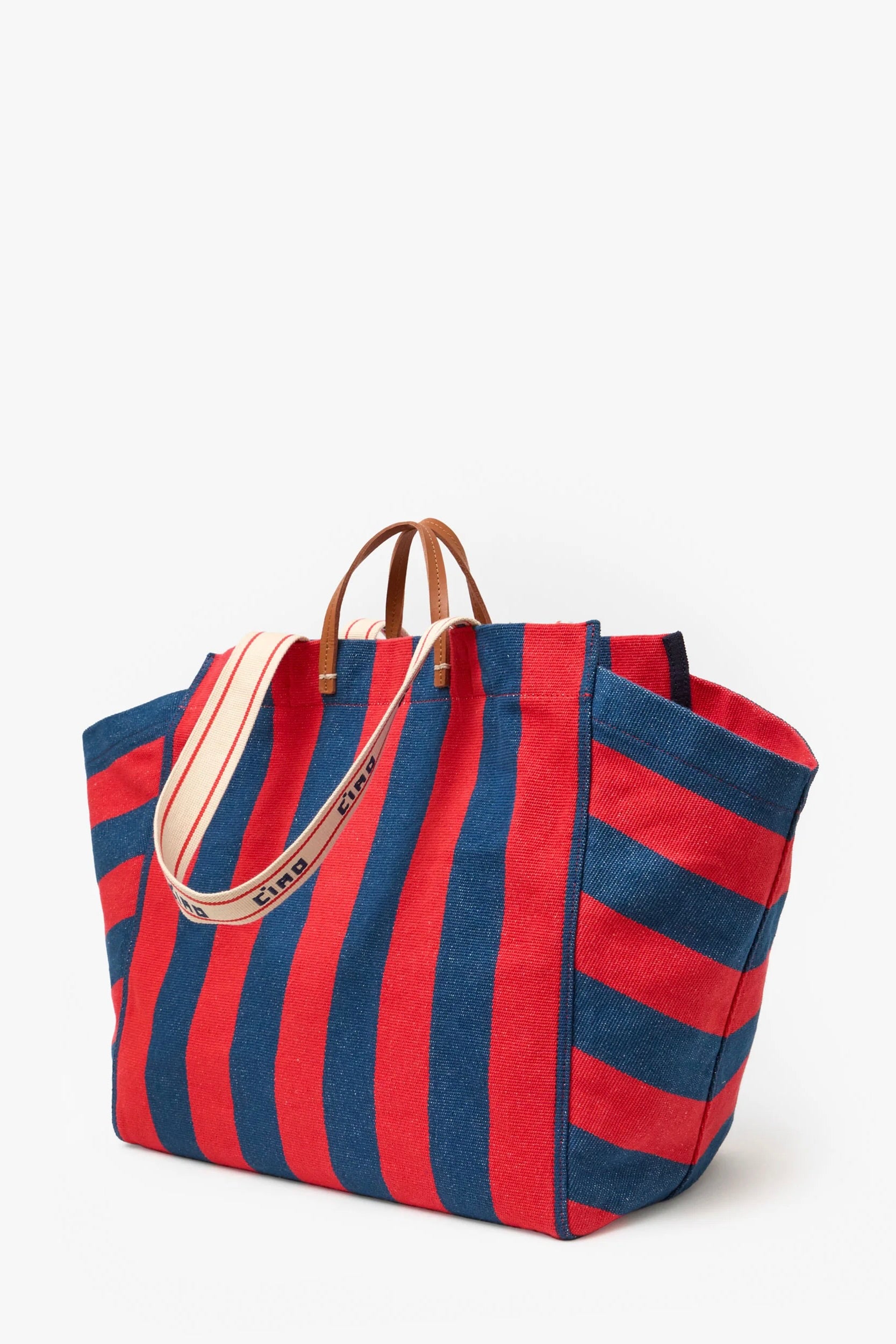 Clare V La Cote Tote / Canvas Stripe Poppy + French Blue