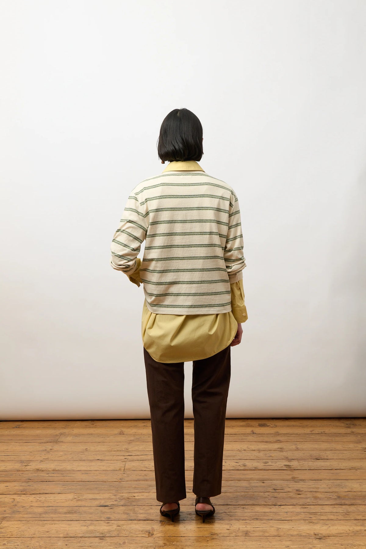 Cawley Japanese Striped Jersey LS T-Shirt / Ecru + Green + Blue Stripe