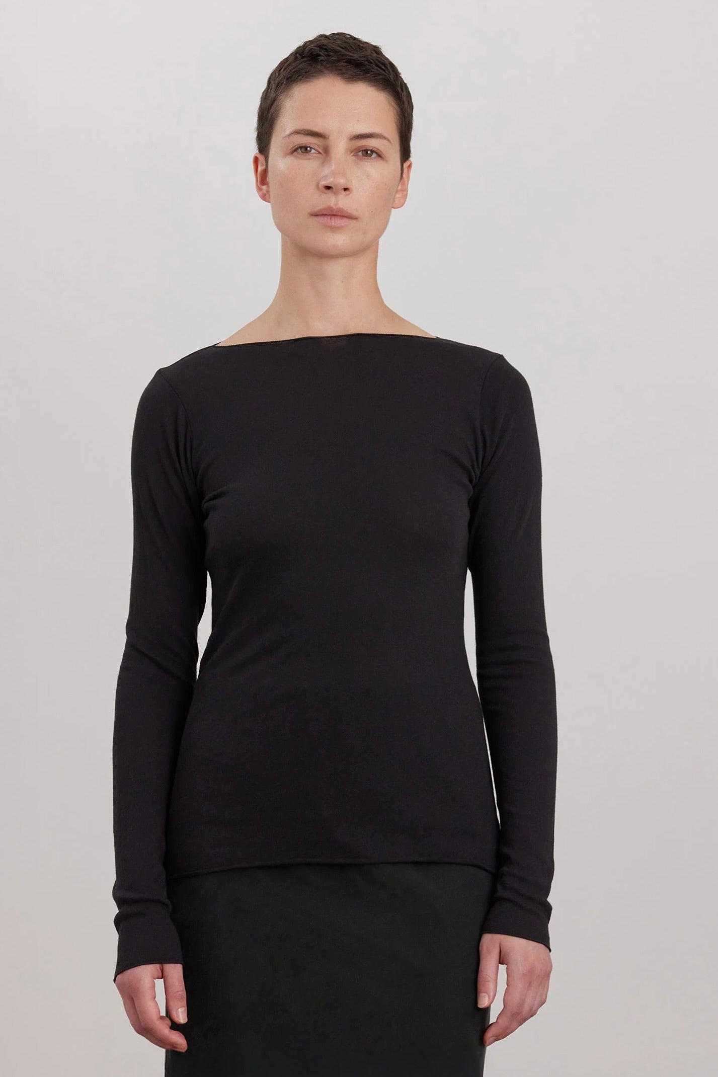 Black Crane Boat Neck Long Sleeve / Black