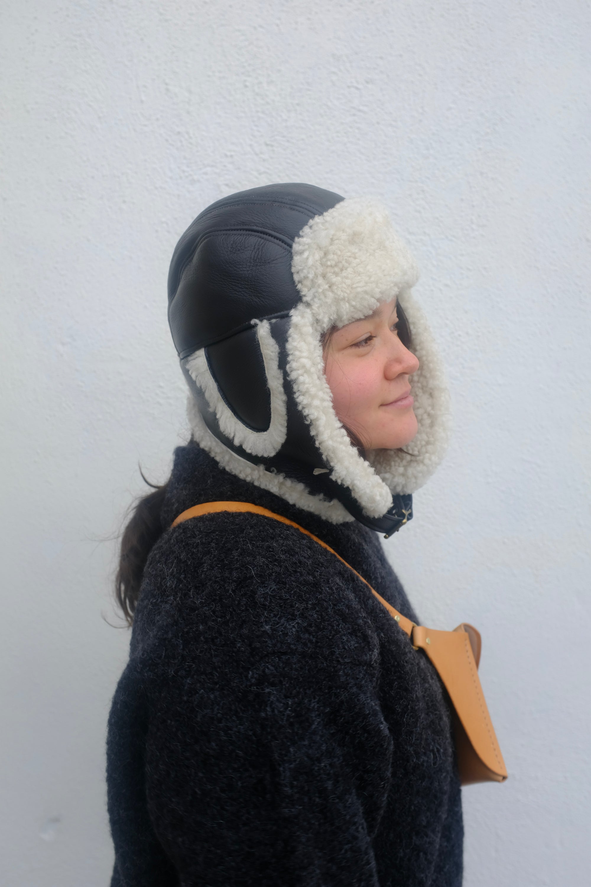 Milo & Dexter Aviator Cap with Buckle / Dark Brown Shearling