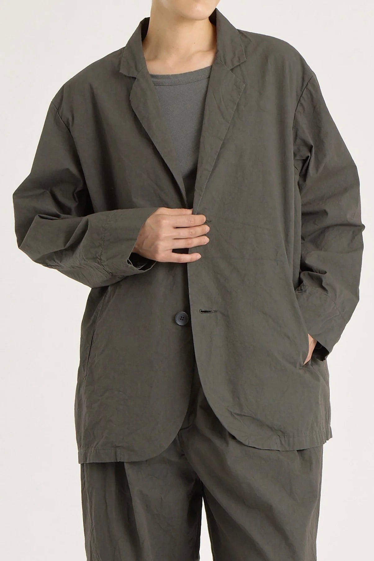 Black Crane Crinkled Blazer / Dark Grey