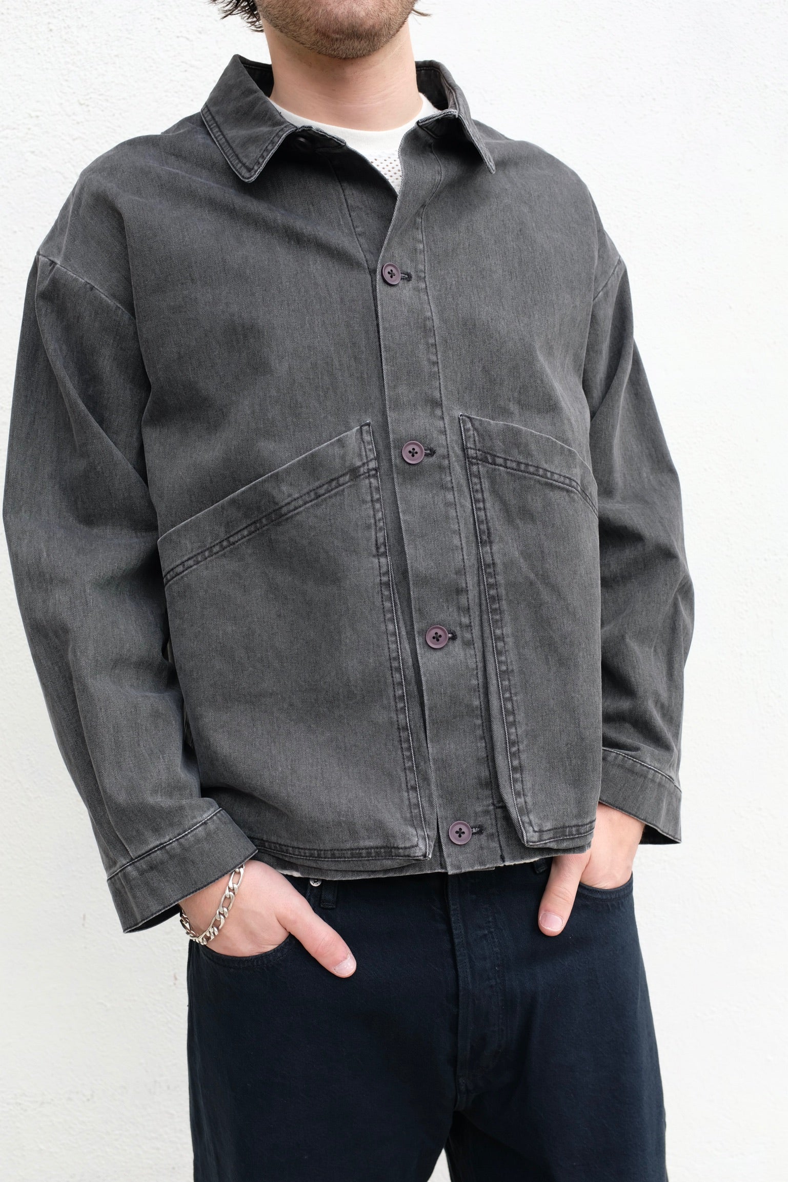 7115 by Szeki Signature Panel Pockets Jacket / Washed Black