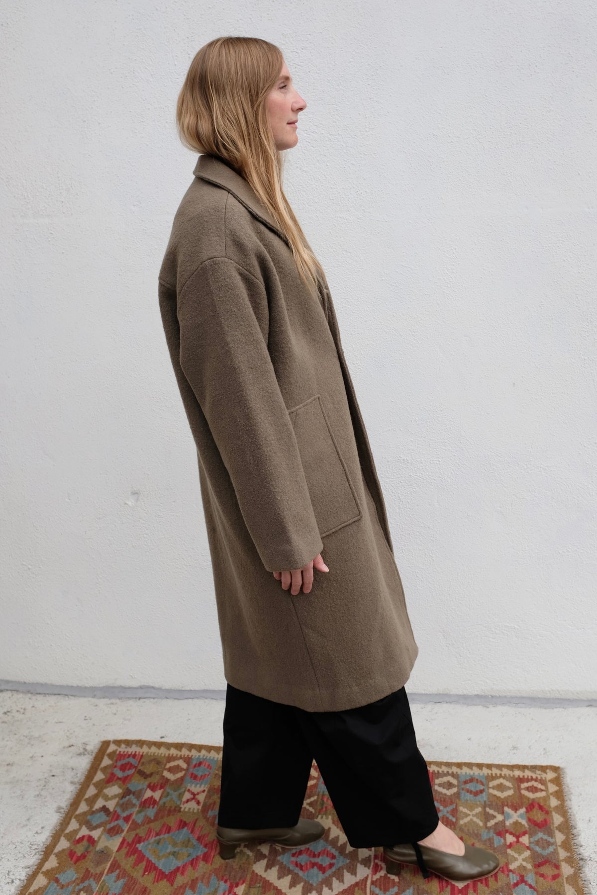 Lapel Wool Coat / Sand Kelp