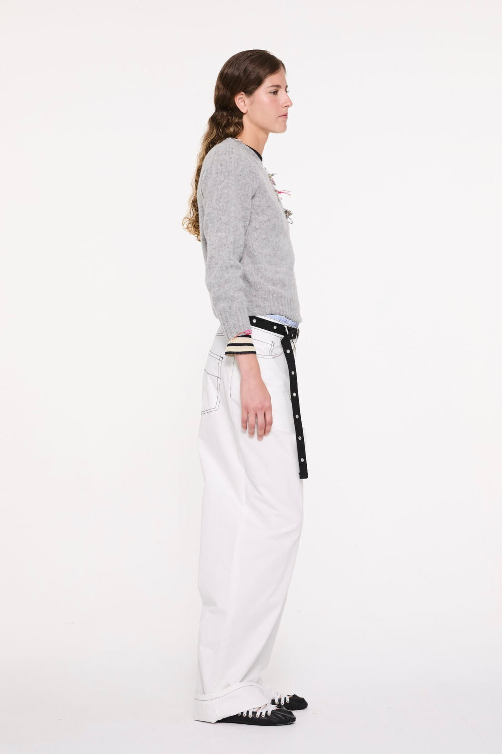 La Fetiche Joy Crewneck Shetland Sweater / Light Grey