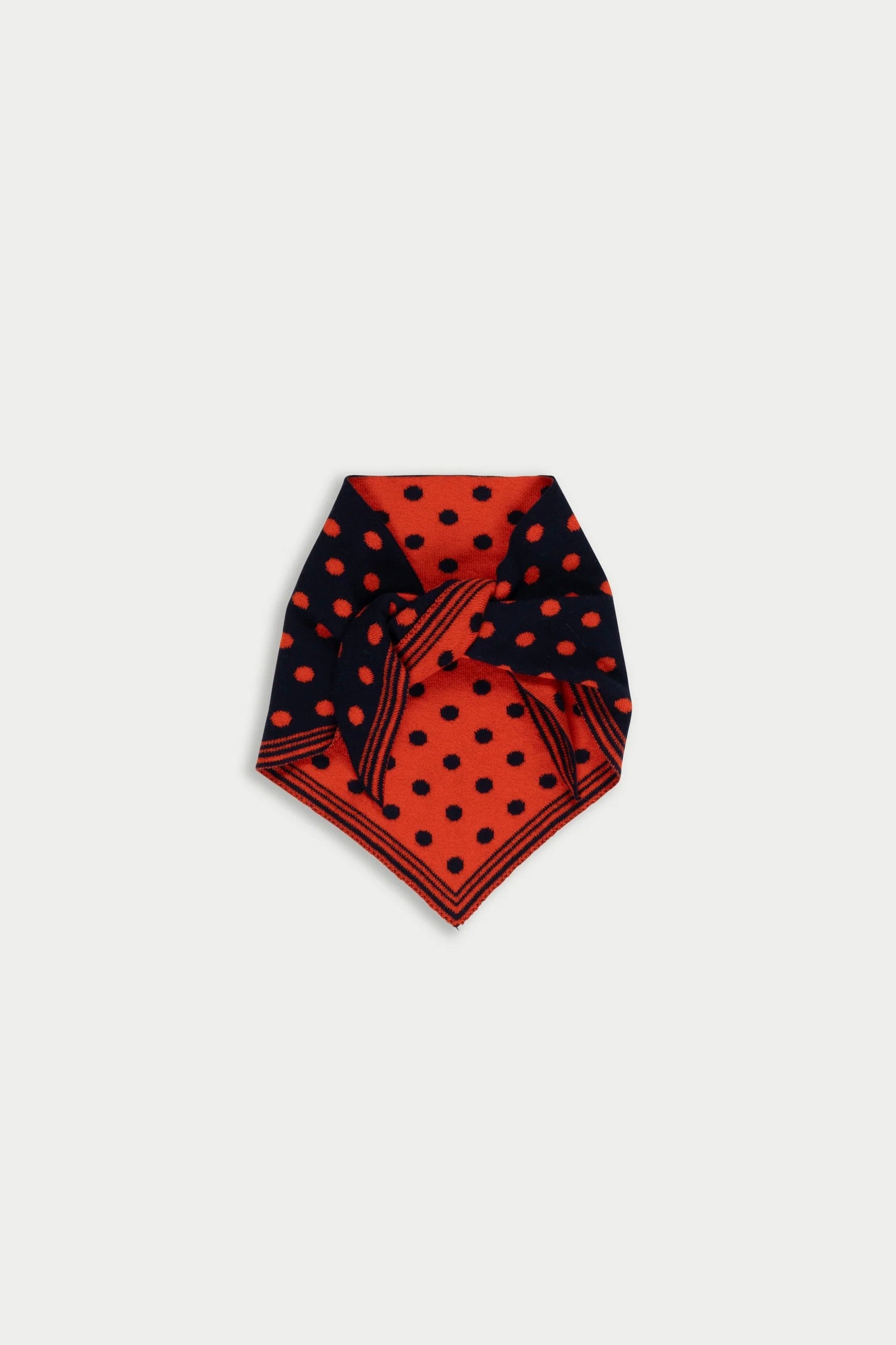 La Fetiche Liva Knitted Reversible Scarf / Navy + Red Polka Dot