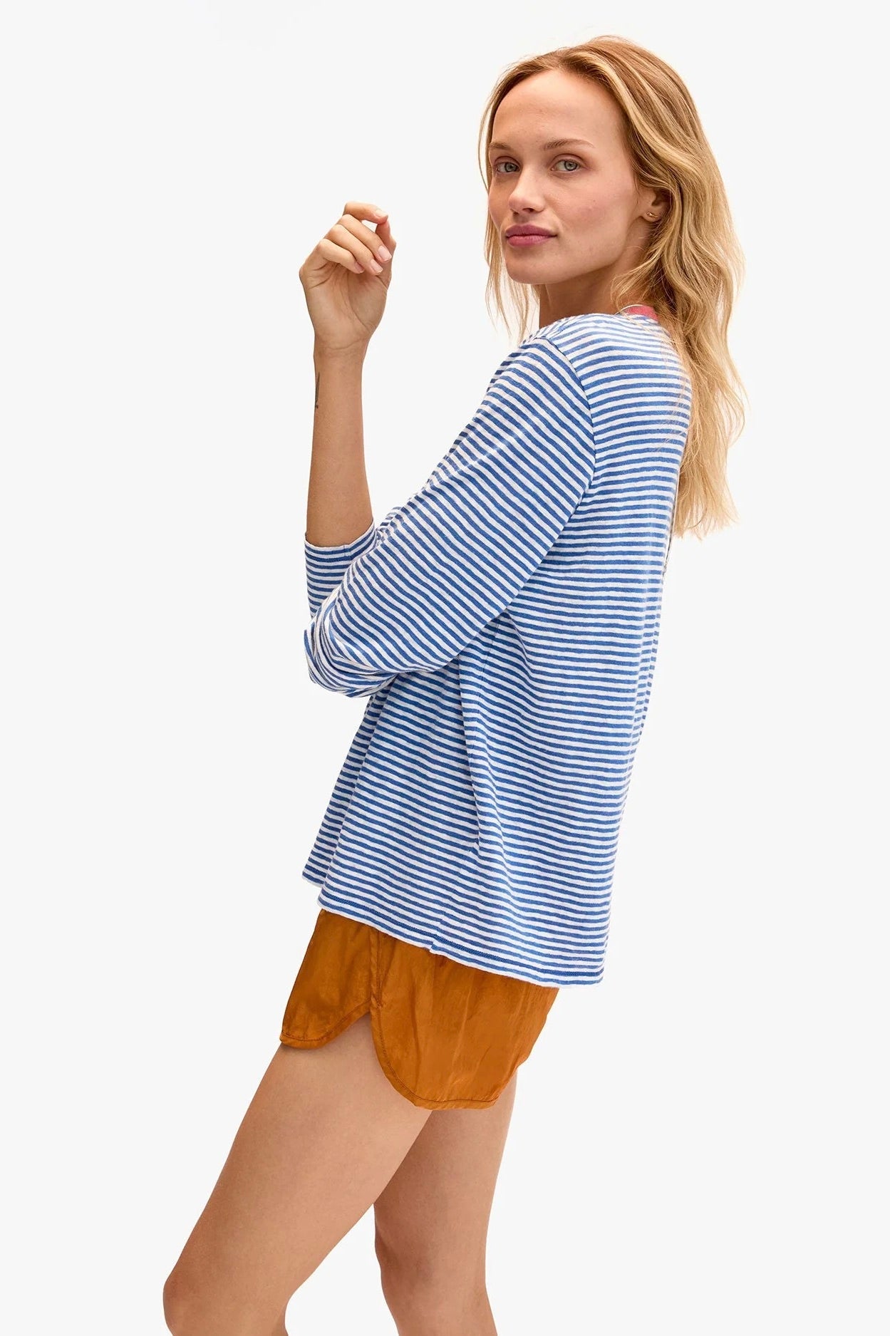 Clare V. Long Sleeve Tee / Blue & Cream Stripe