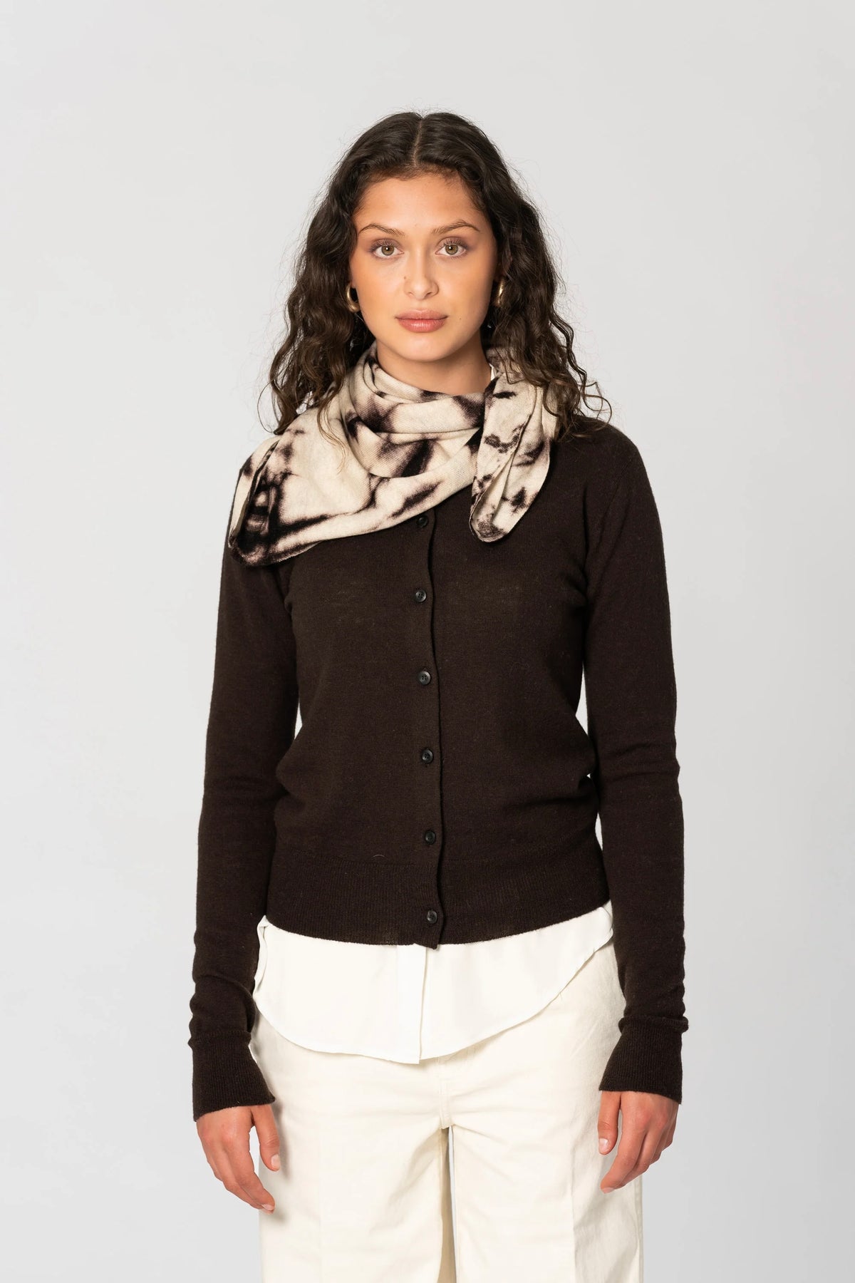 Dinadi Merino Shibori Scarf / Espresso Brown