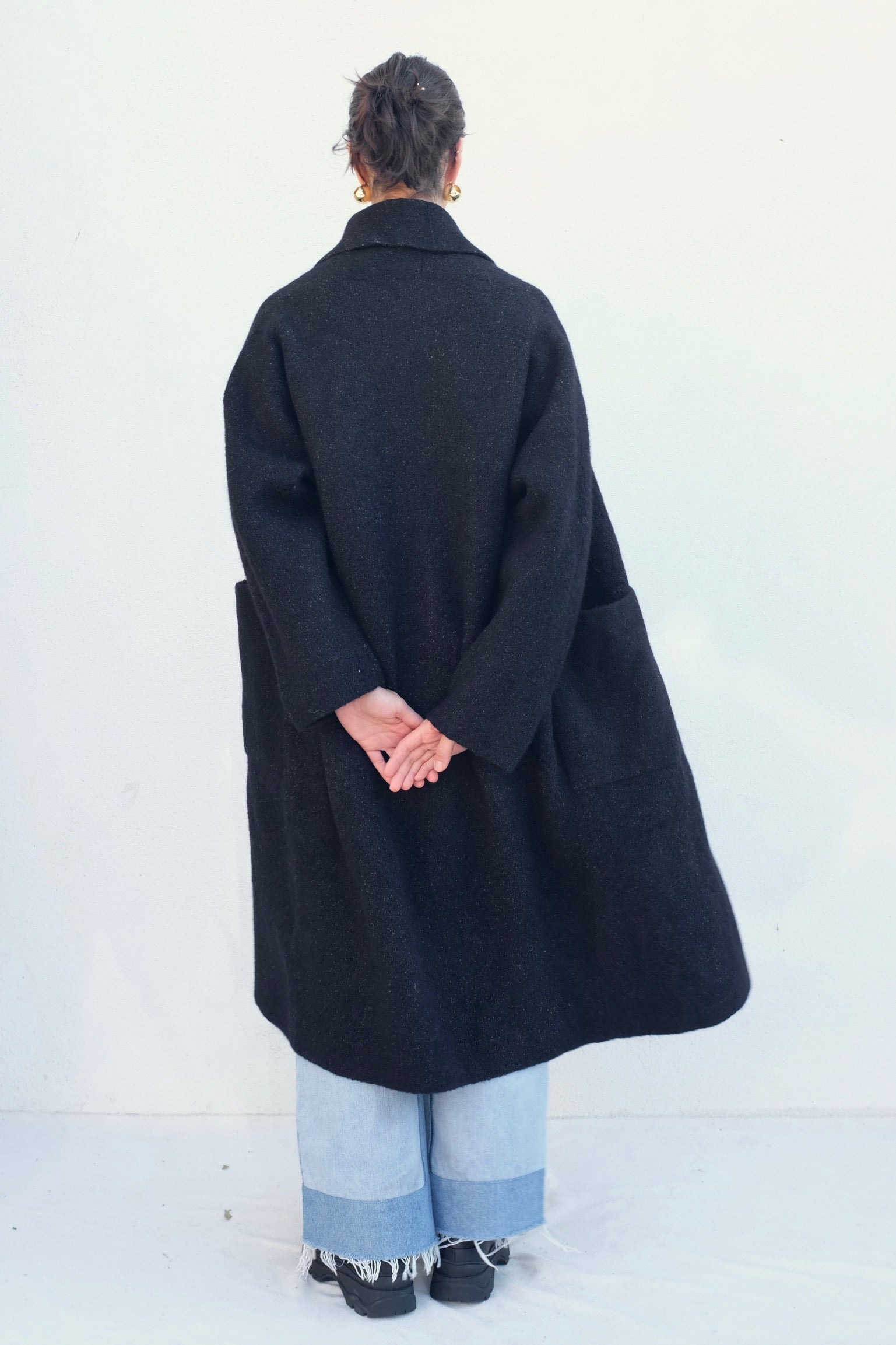 Lauren Manoogian Double Face Long Coat, Black Melange