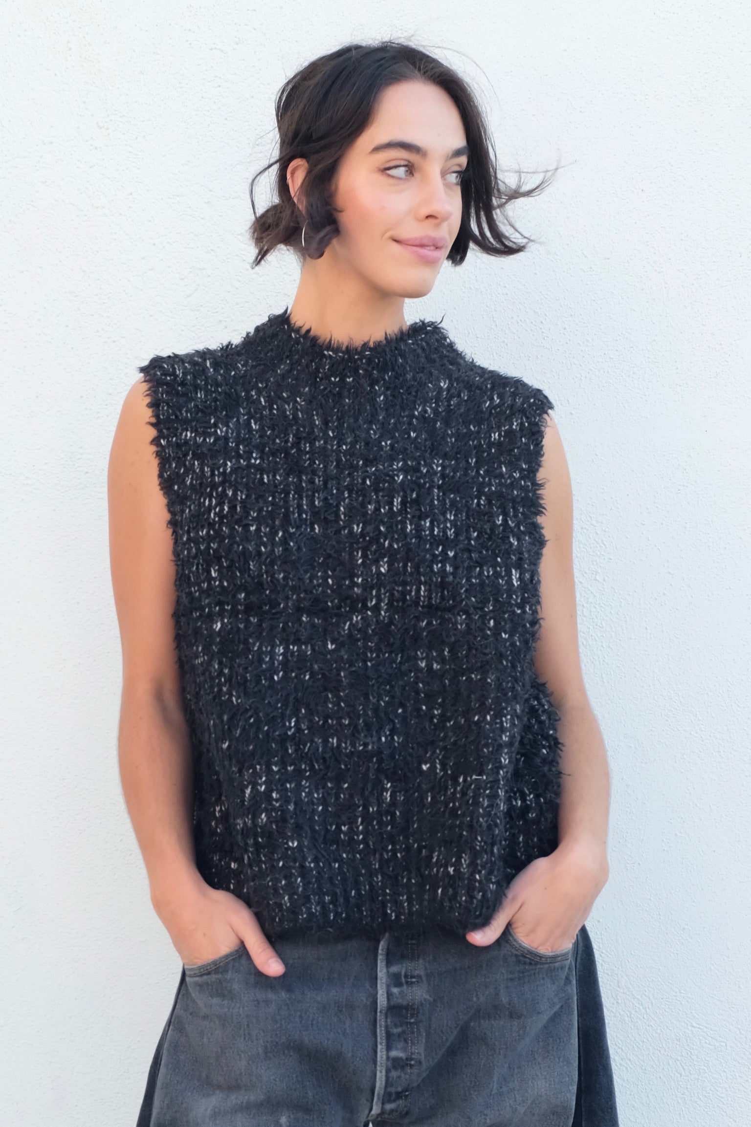 Lauren Manoogian Rib Sherpa Shell, Black Melange