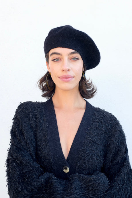 Lauren Manoogian Horizontal Beret, Black Melange