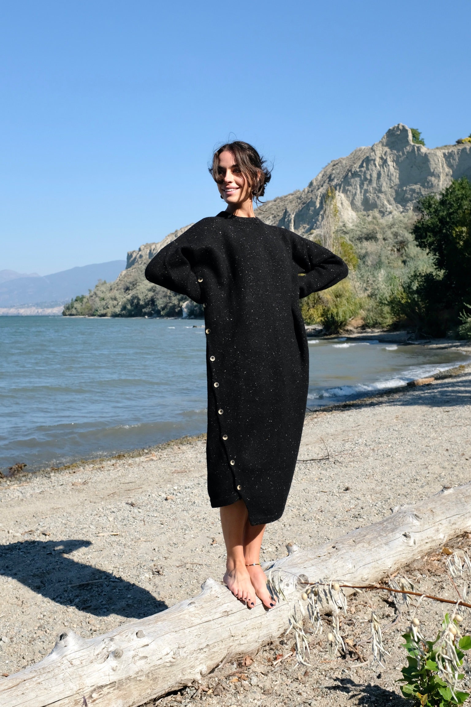 Lauren Manoogian Button Dress, Black Tweed
