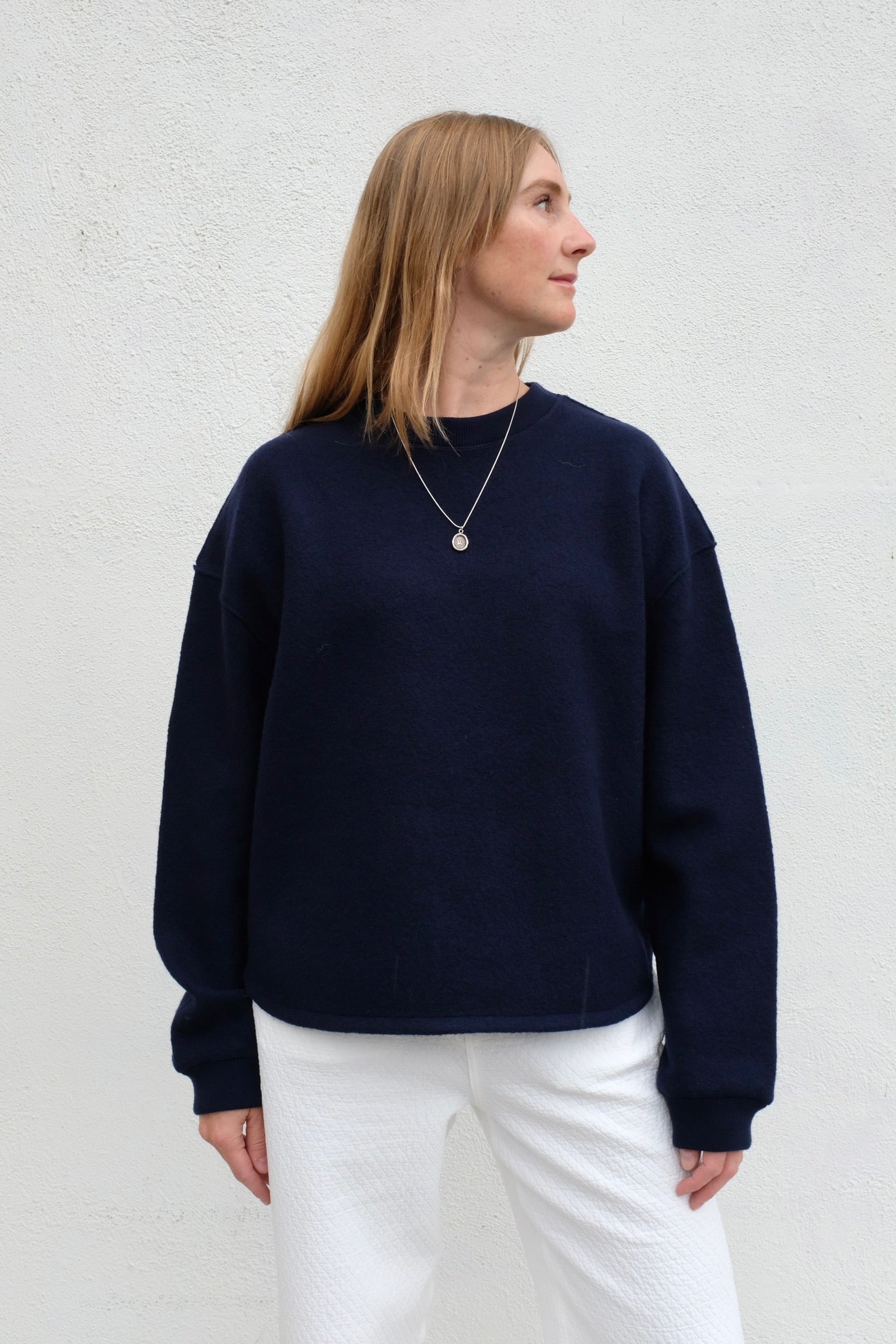 Szeki Boiled Wool Keepsake Sweater / Navy