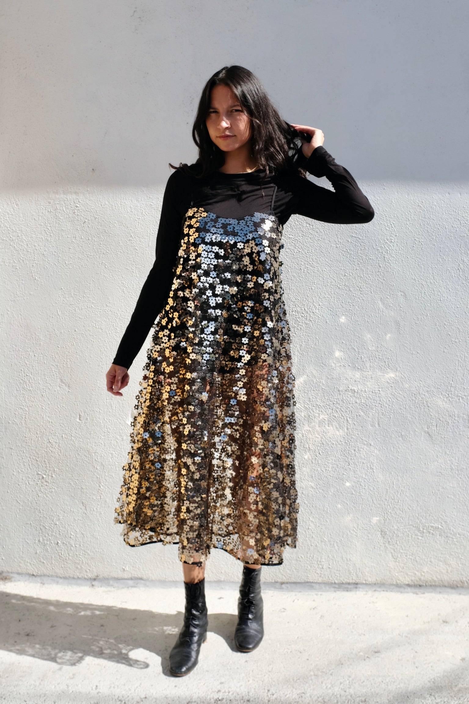 Ali Golden Sequins Dress / Gold Flower