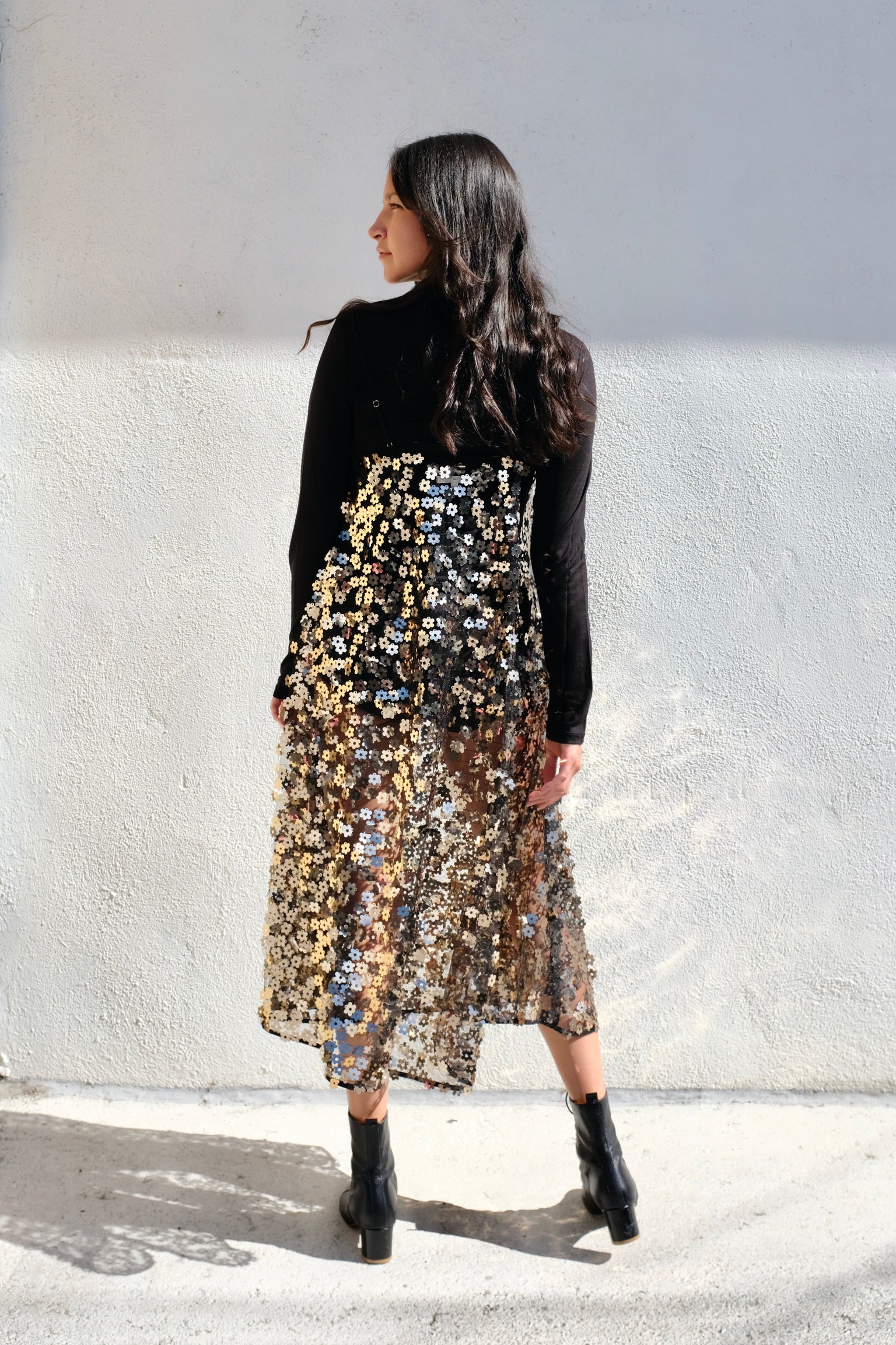 Ali Golden Sequins Dress / Gold Flower