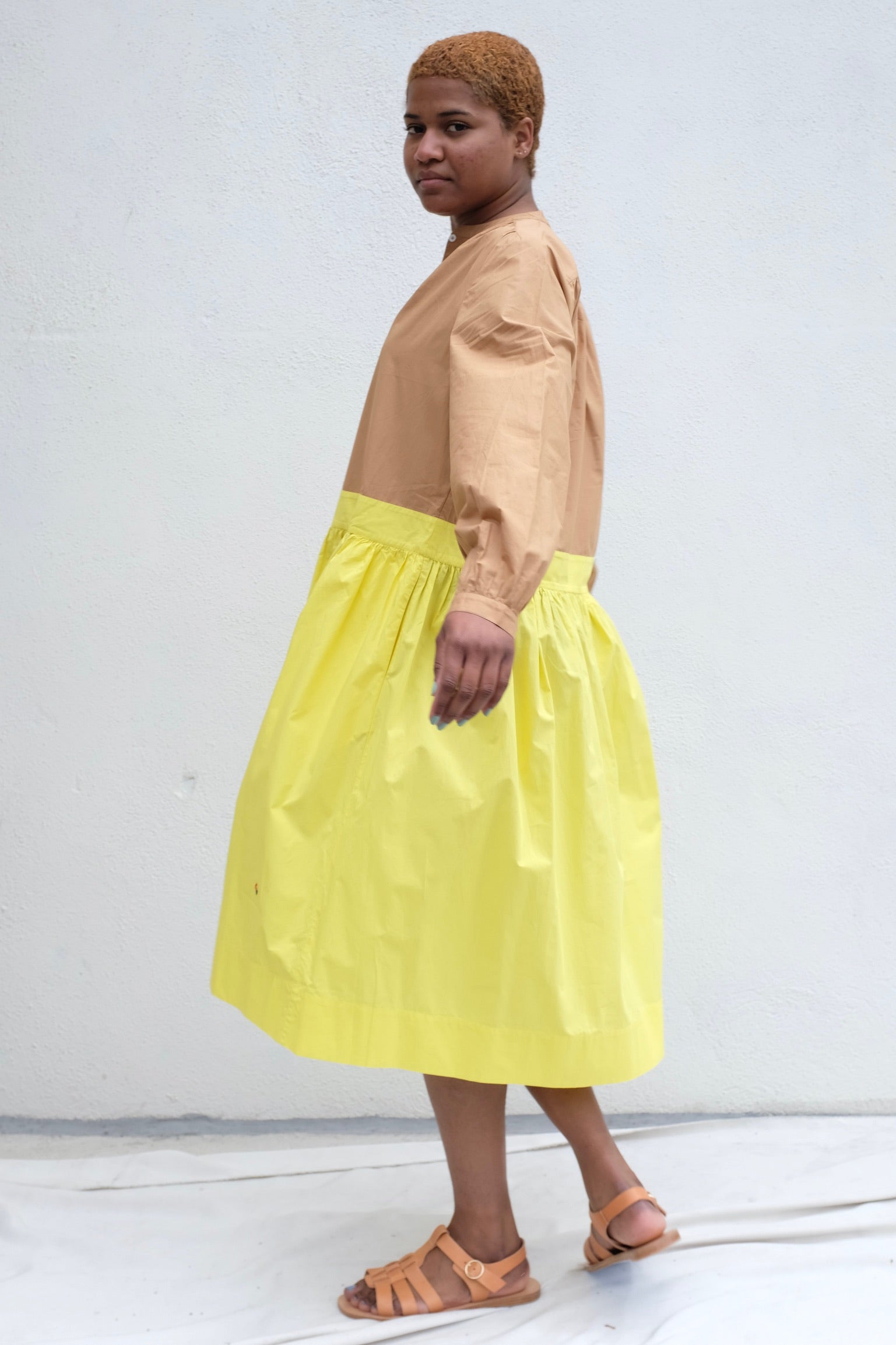 Eugenie Dress / Khaki+Yellow Poplin