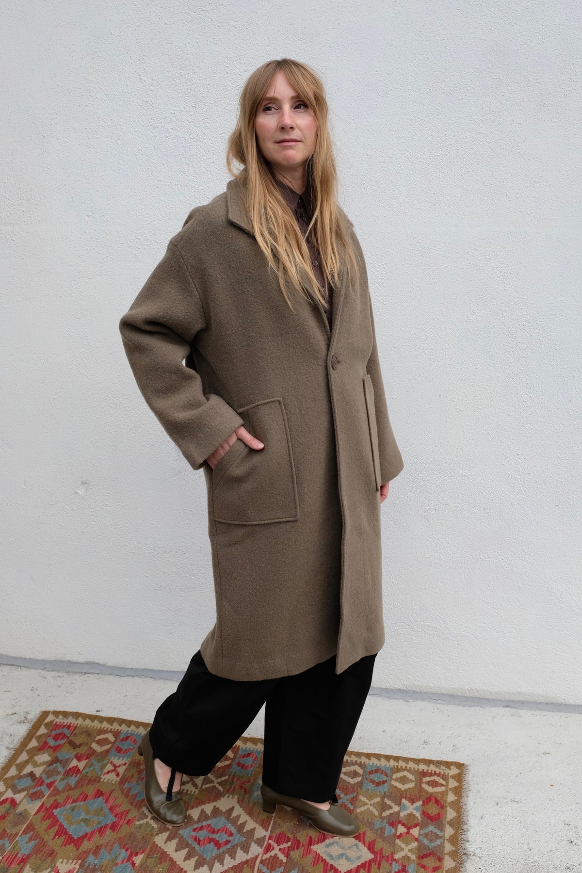 Lapel Wool Coat / Sand Kelp