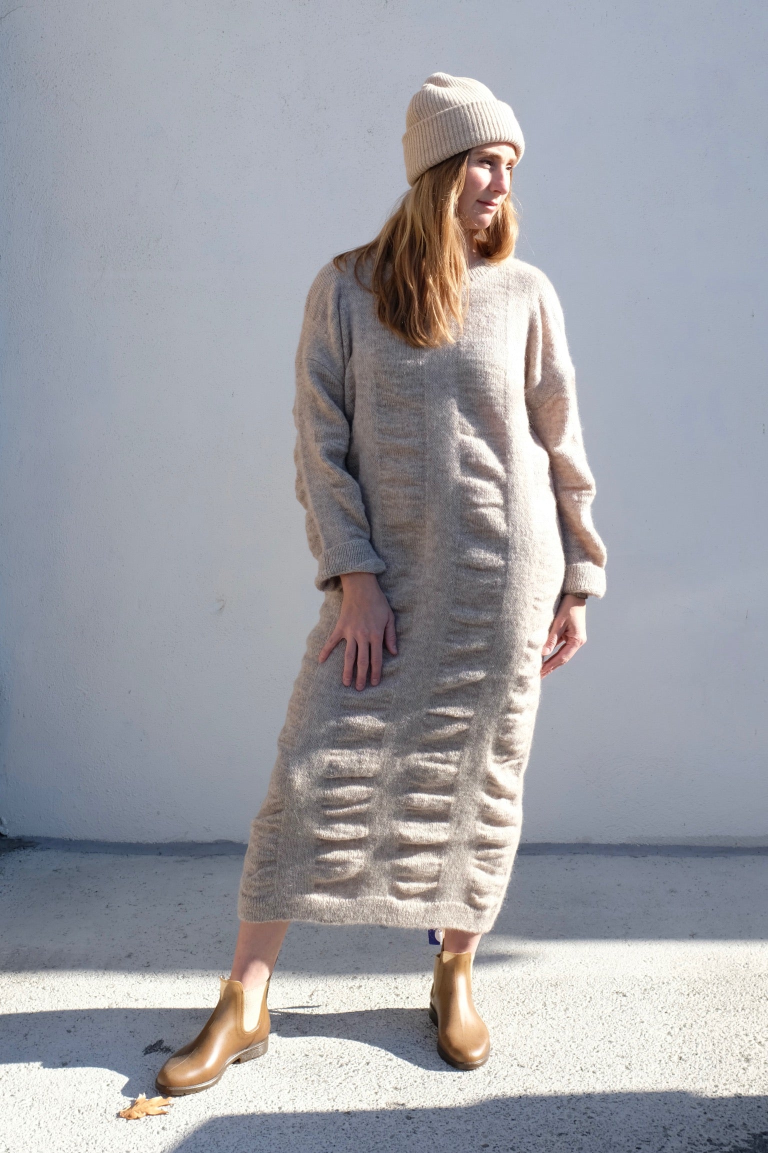 Black Crane Waterfall Knit Dress / Natural