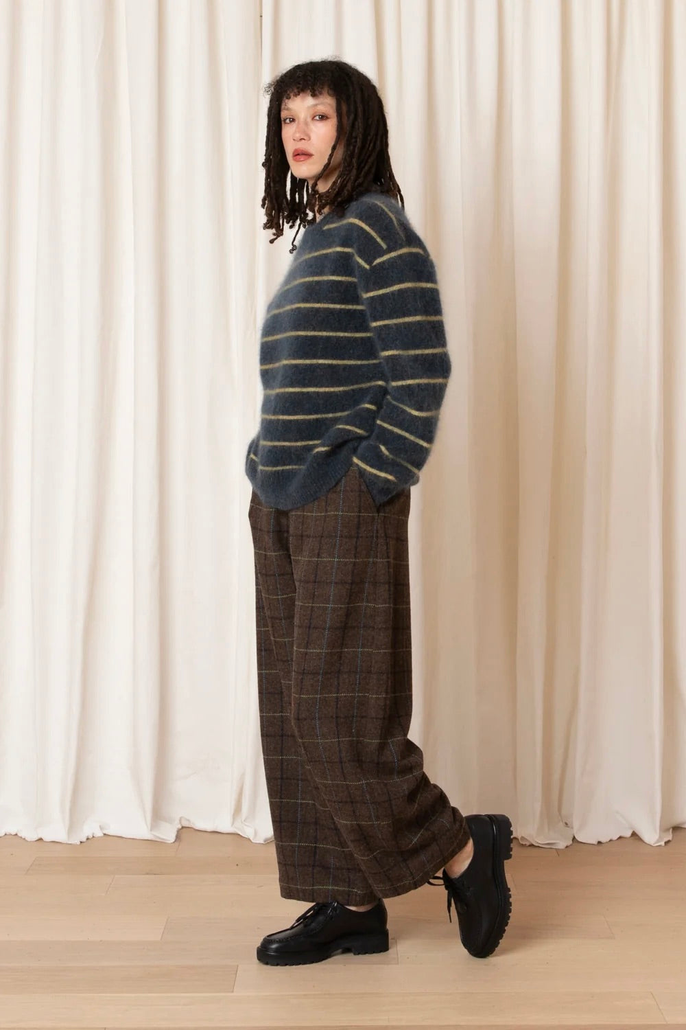 Oversized Mohair Pullover / Ocean + Ochre Stripe