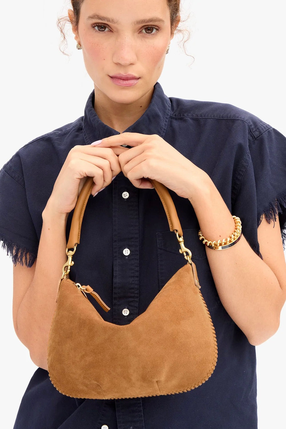 Petit Moyen Messenger / Caramel Suede w Whipstitch